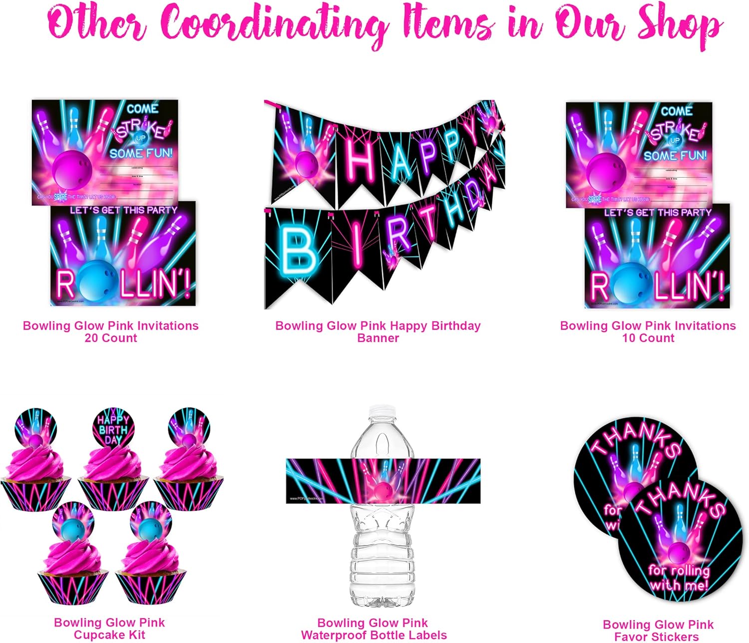 POP parties Ink Bowling Party Invitations Glow Red