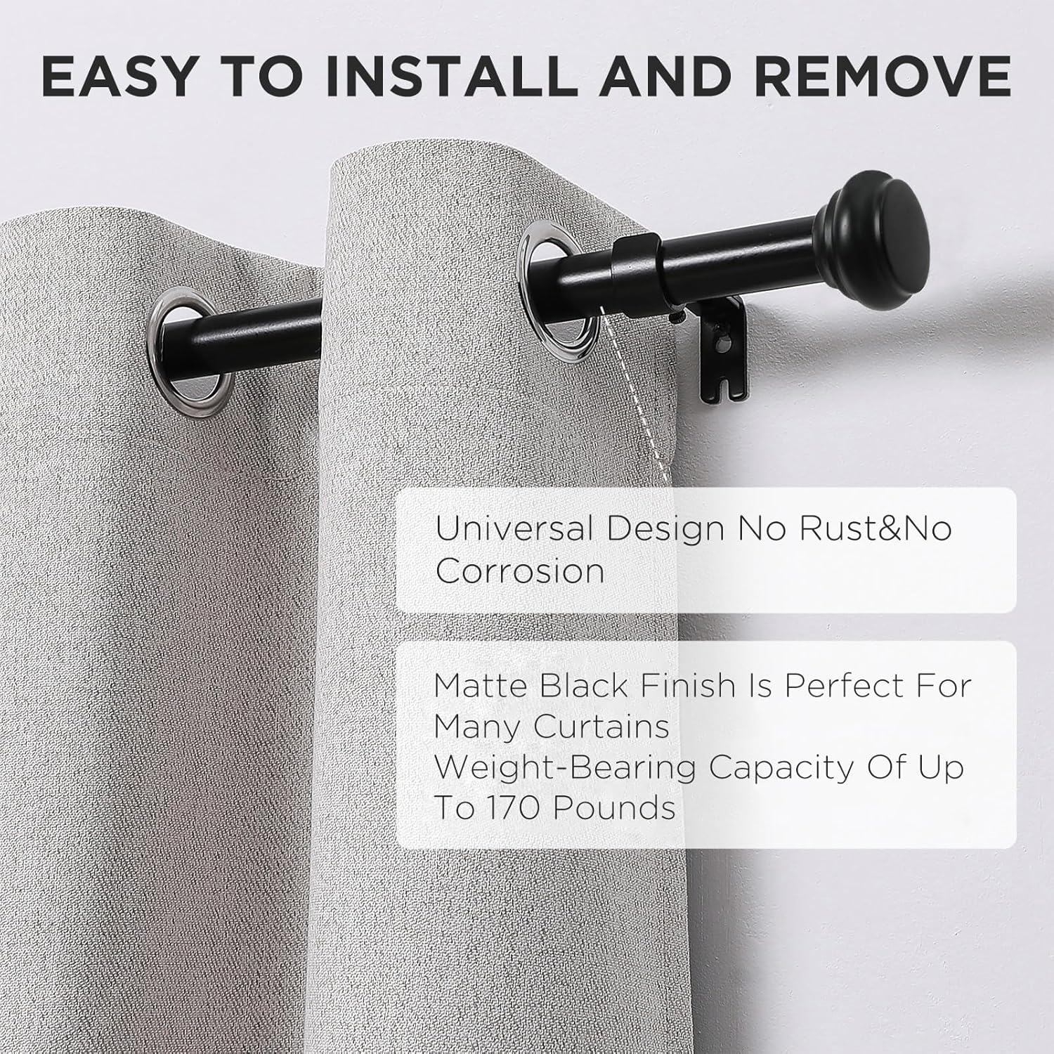 Joydeco Black Curtain Rod 32-88 Inch Adjustable Single Rod for Windows