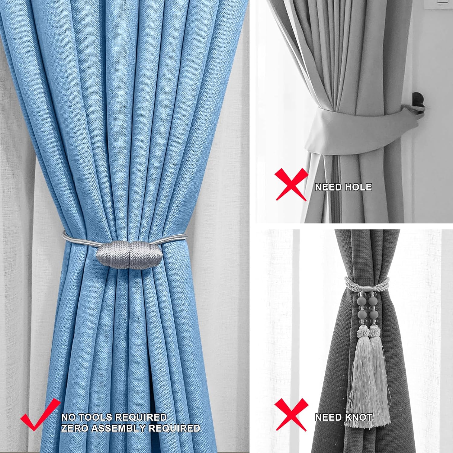 Tifanso Gray Magnetic Curtain Holdbacks 4pcs