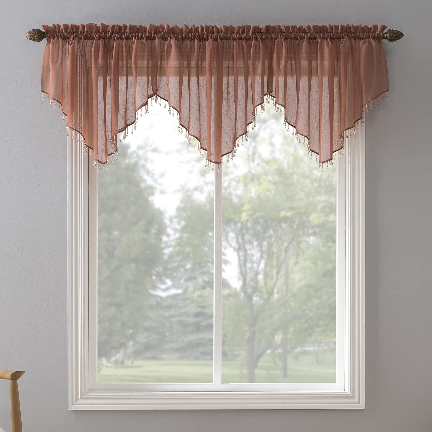 No 918 Erica Crushed Voile Ascot Beaded Sheer Curtain 3 Piece Set