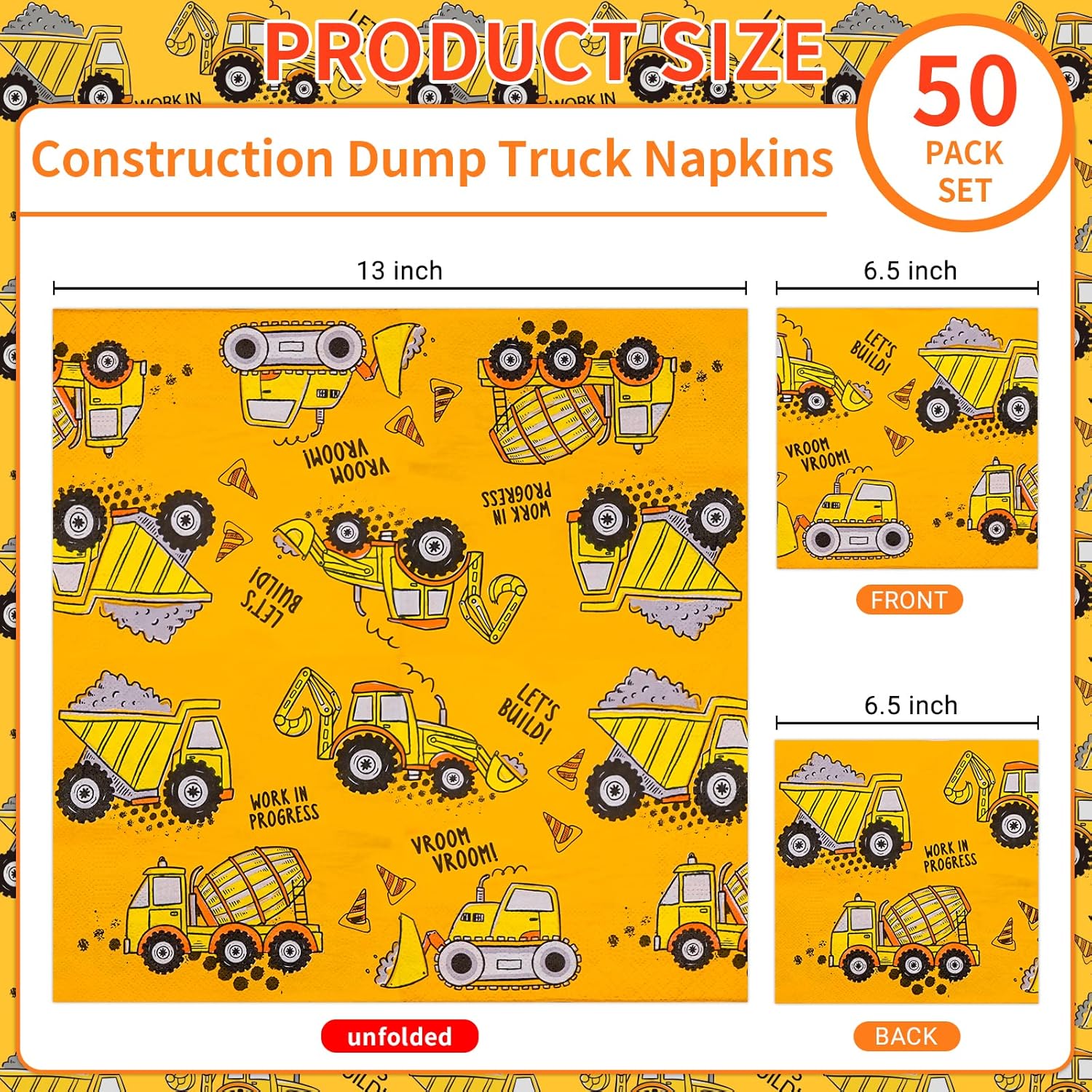 DYLIVeS Construction Party Napkins Set 65 Inch Pack of 50