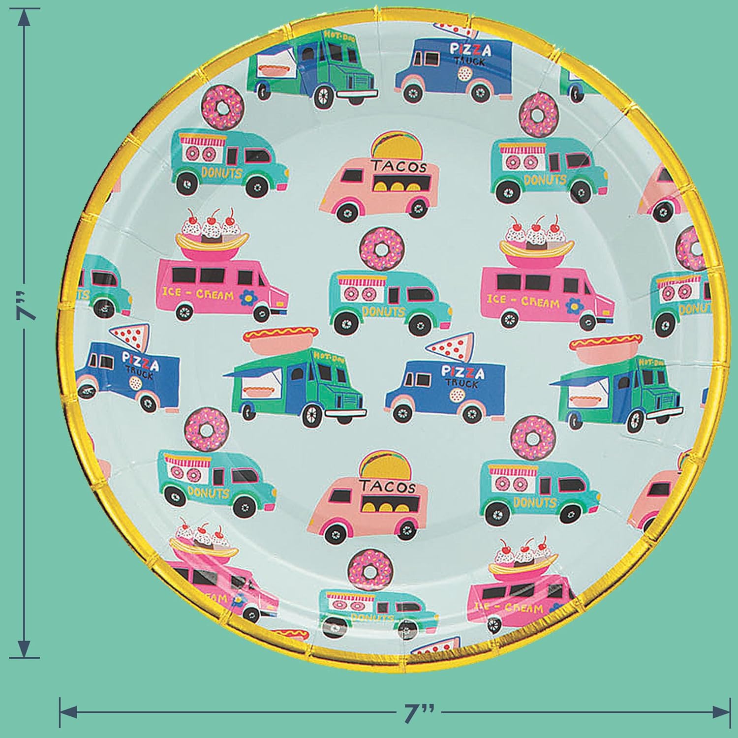 HOME HOOPLA Food Truck Favorites Metallic Gold Round Dessert Plates 8 Count