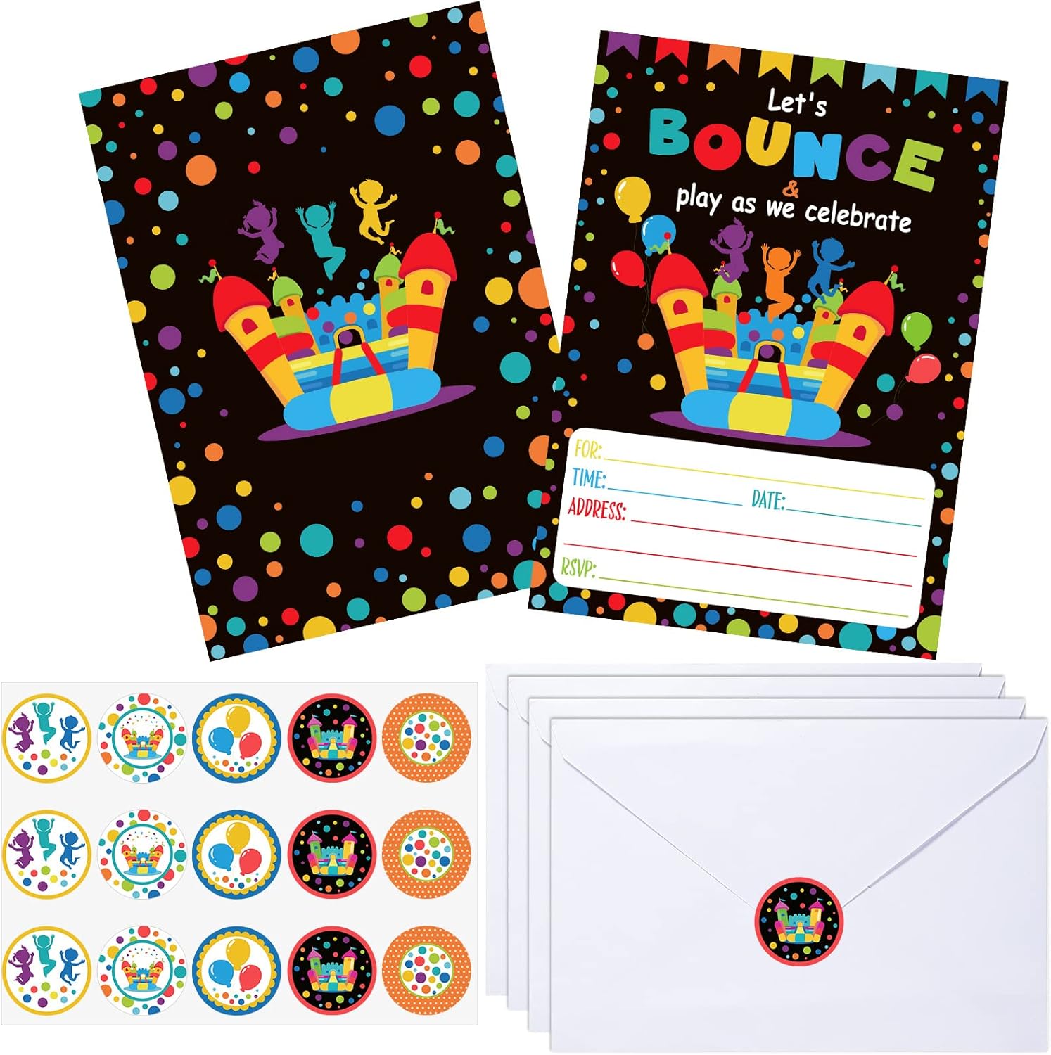 Pajean 30 Pack Bounce House Party Invitations with Stickers and Envelopes