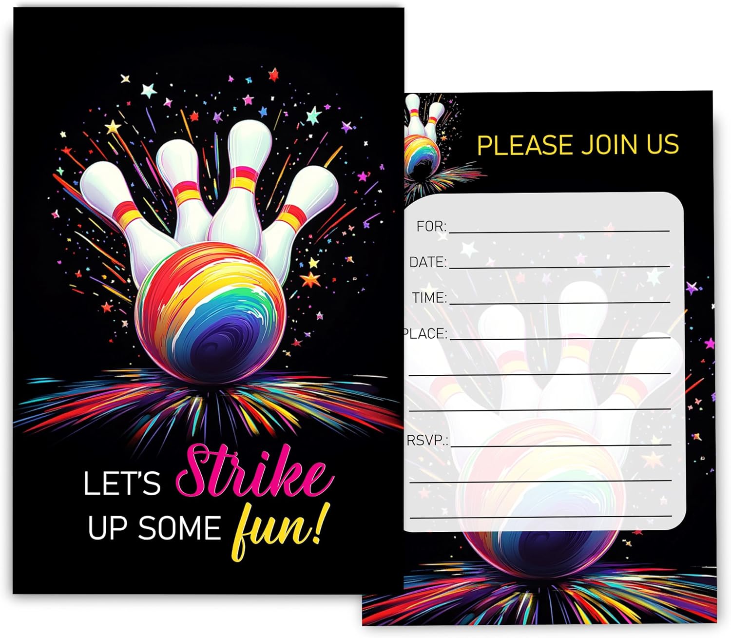 Bowling Birthday Invitations for Boys Girls 30 Sets 4x6 Inches