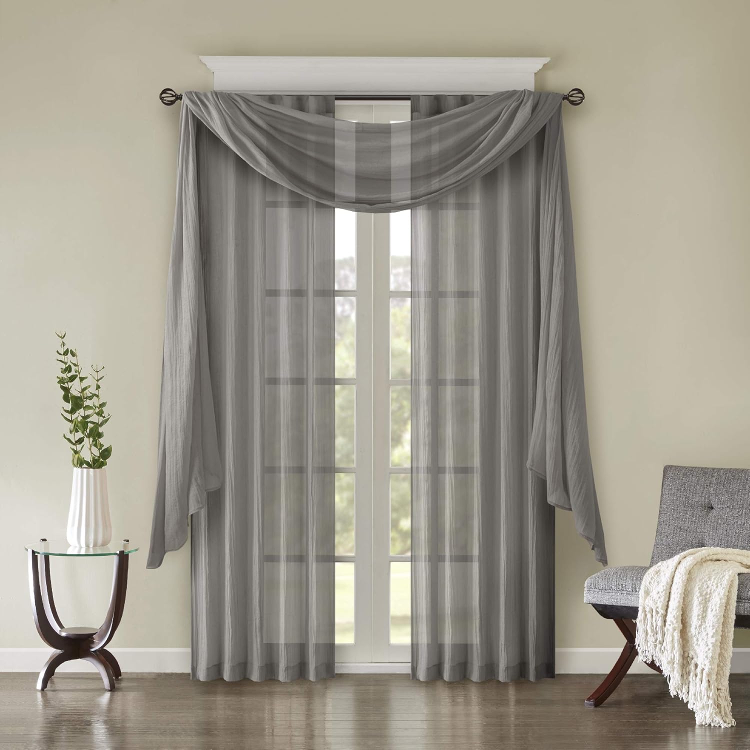 Madison Park Harper Sheer Curtain - 42 x 144 Grey