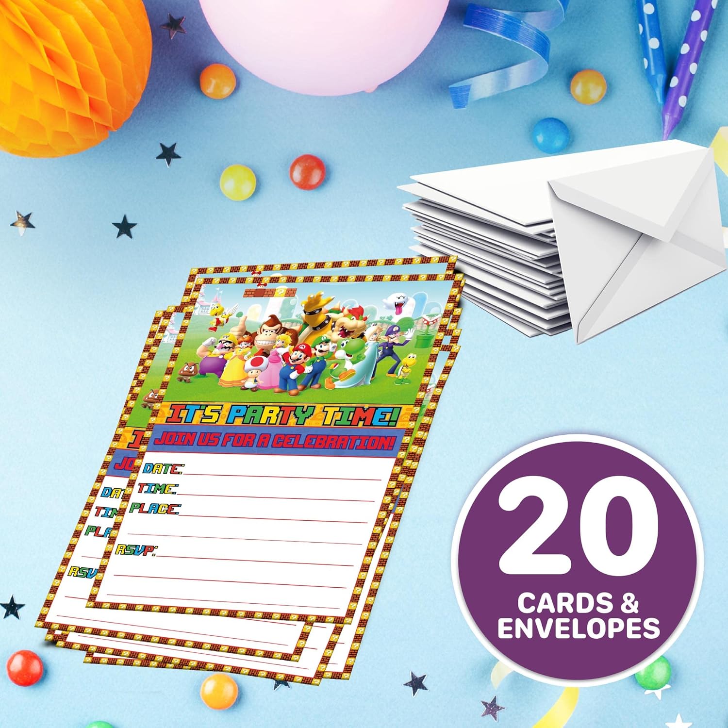 Set of 20 Classic Video Game Themed Birthday Invites