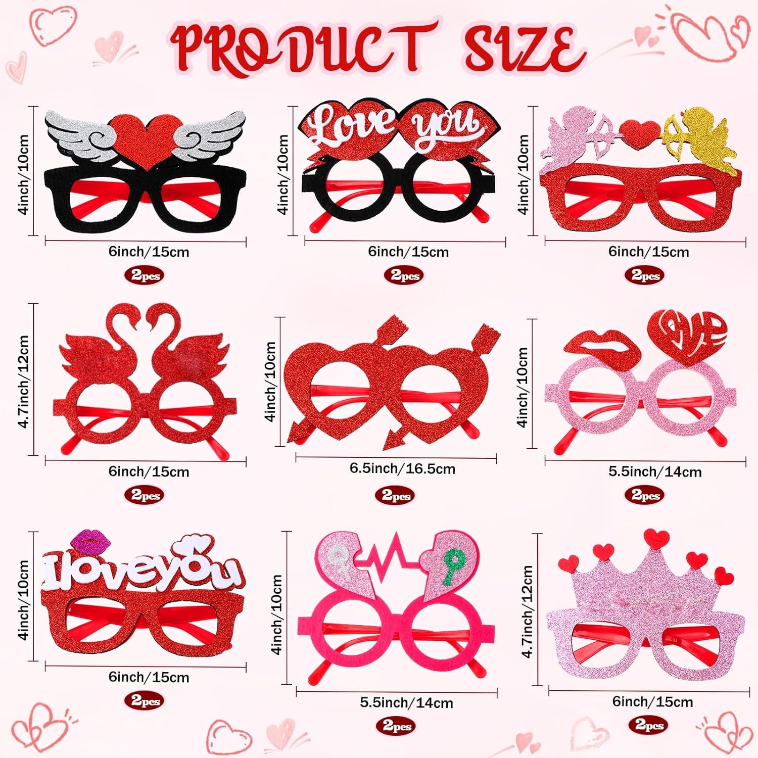 Sratte 18 Pieces Pink Heart Sunglasses Party Props