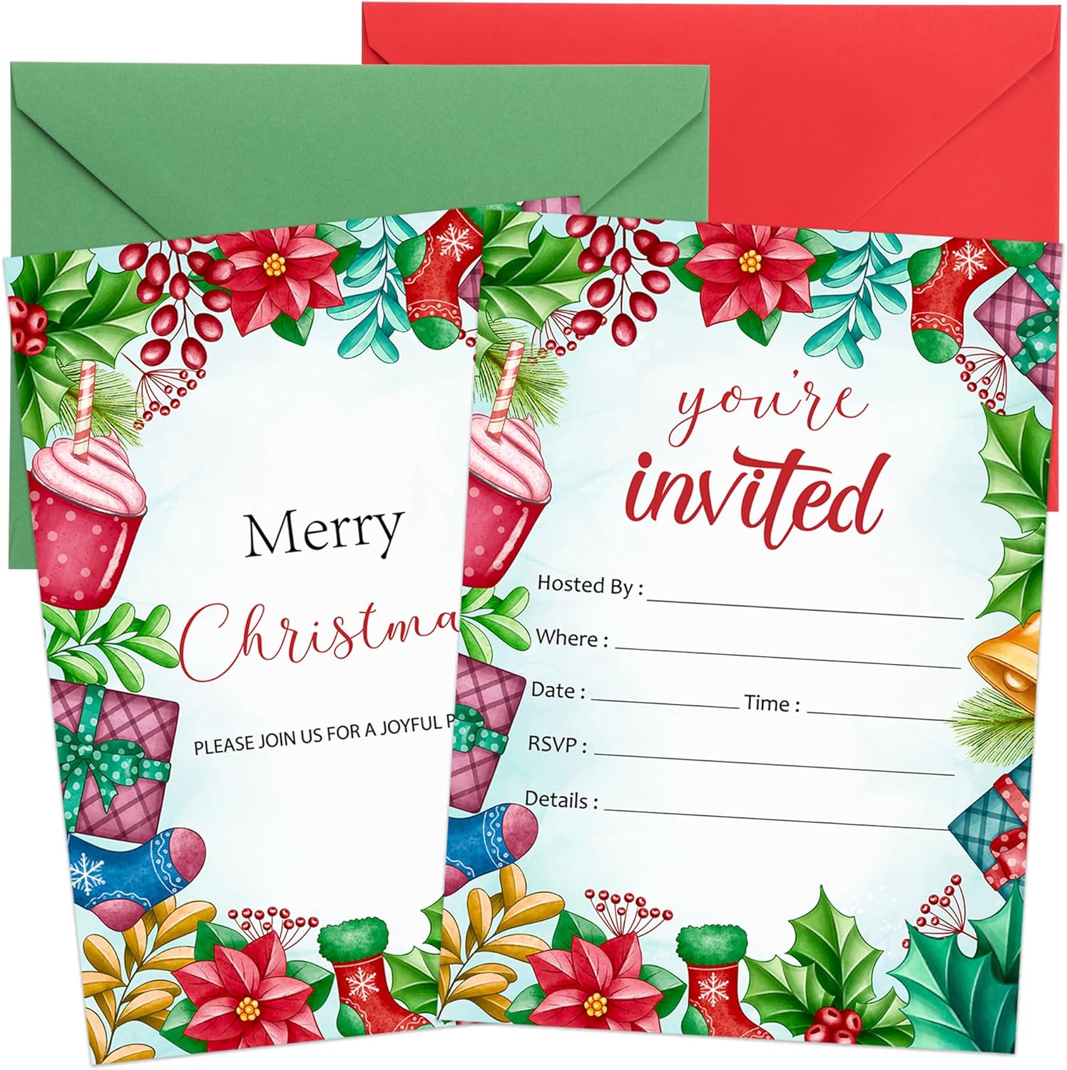 30 Pack Christmas Party Invitations with Envelopes