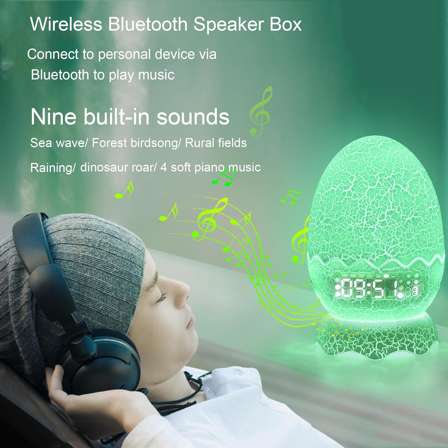 Dinosaur Egg Kids Alarm Clock with Night Light and Lullaby