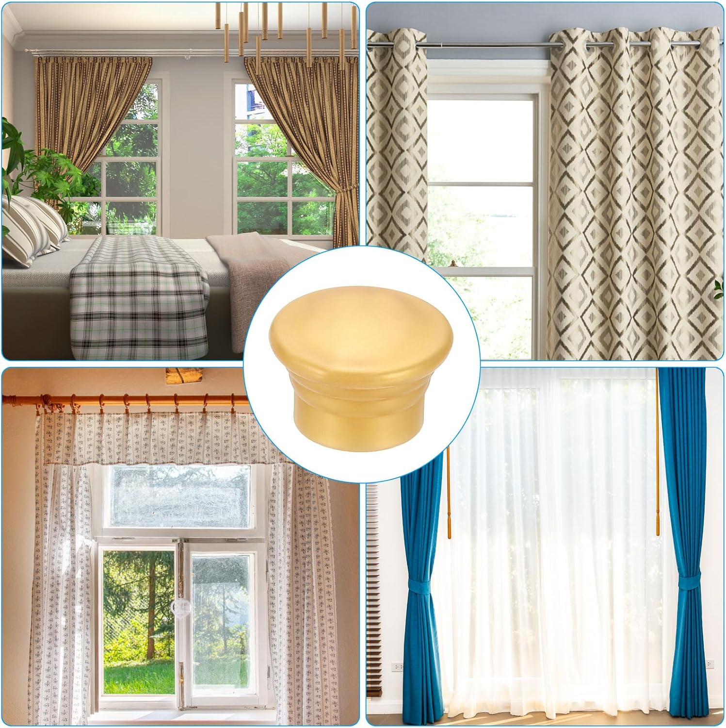 Uxcell Curtain Rod Ends 6Pcs Gold Finial for 26-28mm Rods