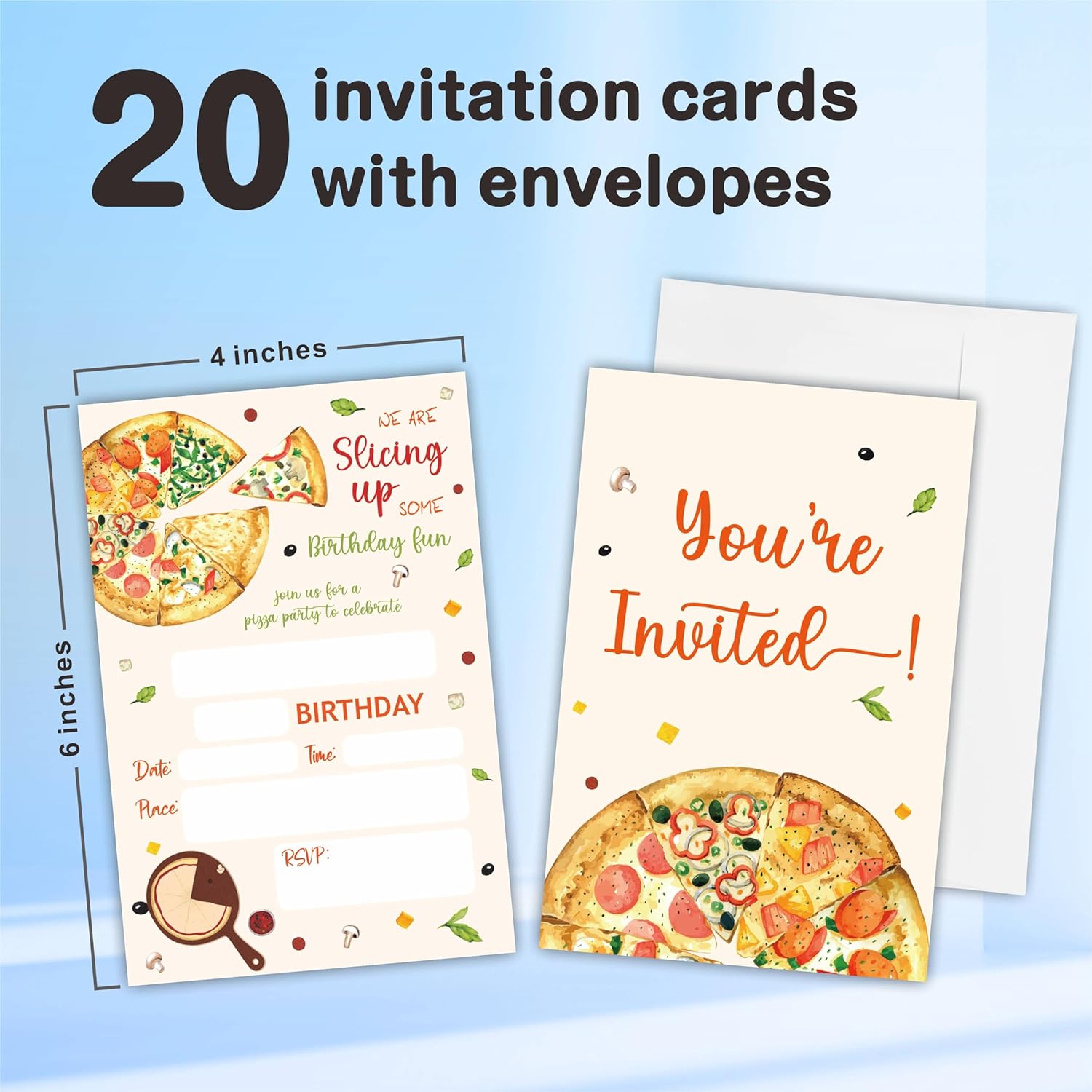 Pizza Birthday Invitation 4x6 Double Sided