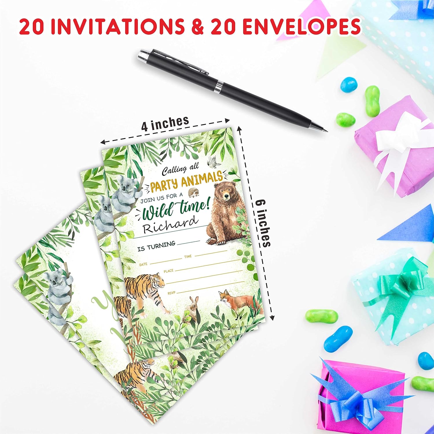 AWSICE Safari Theme Birthday Invites Double Sided