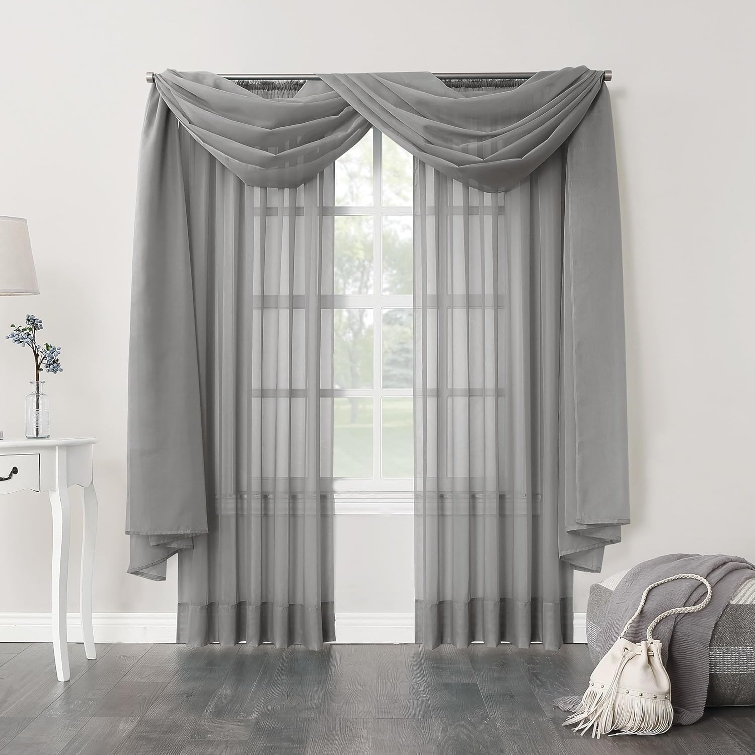 No 918 Emily Charcoal Curtain Panel with Scarf