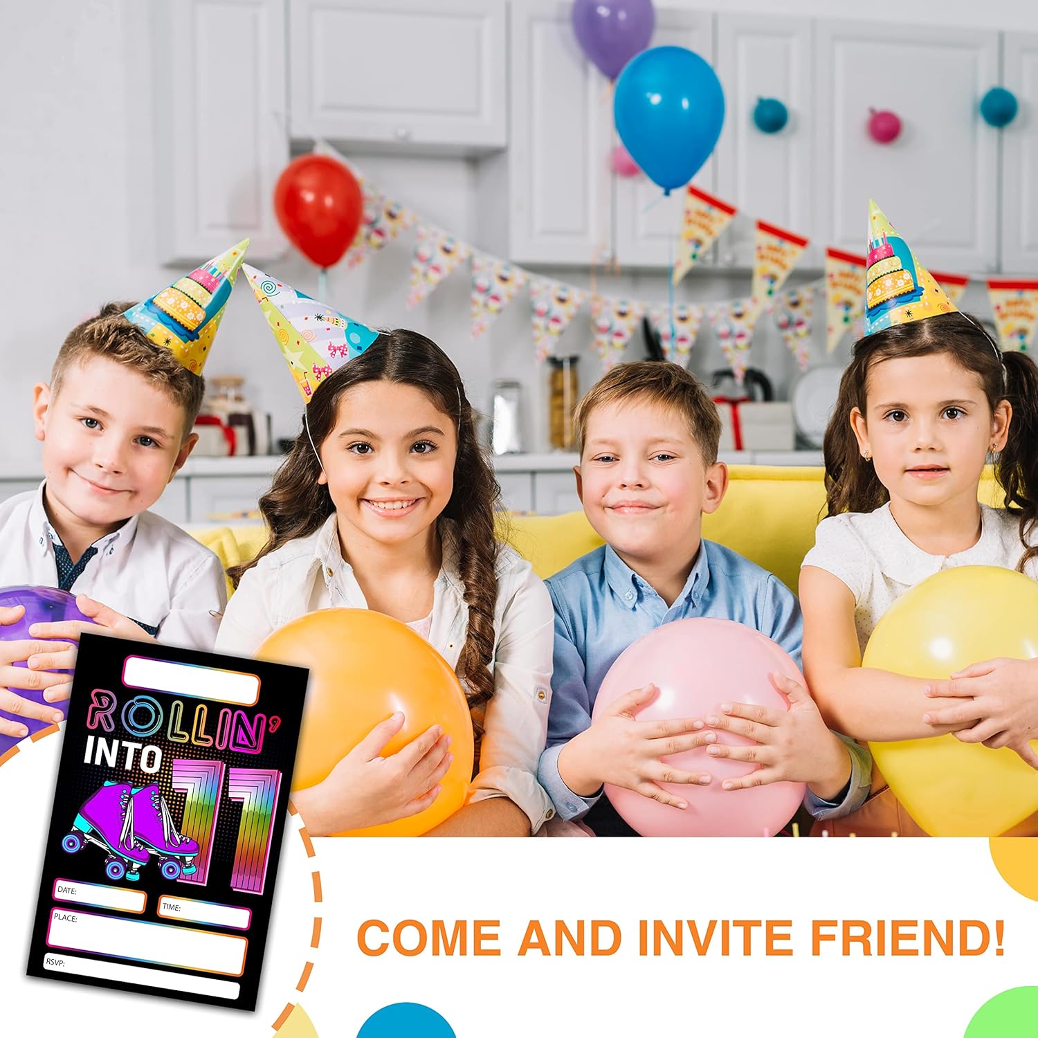 DETIHO 4x6 Roller Skating 11th Birthday Party Invitations 20 Sets