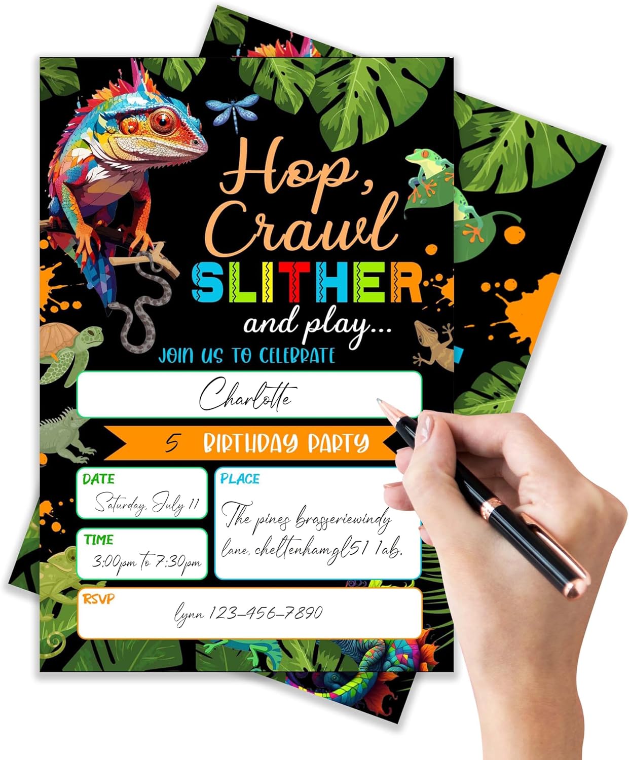 4x6 Reptile Birthday Invitations with Envelopes
