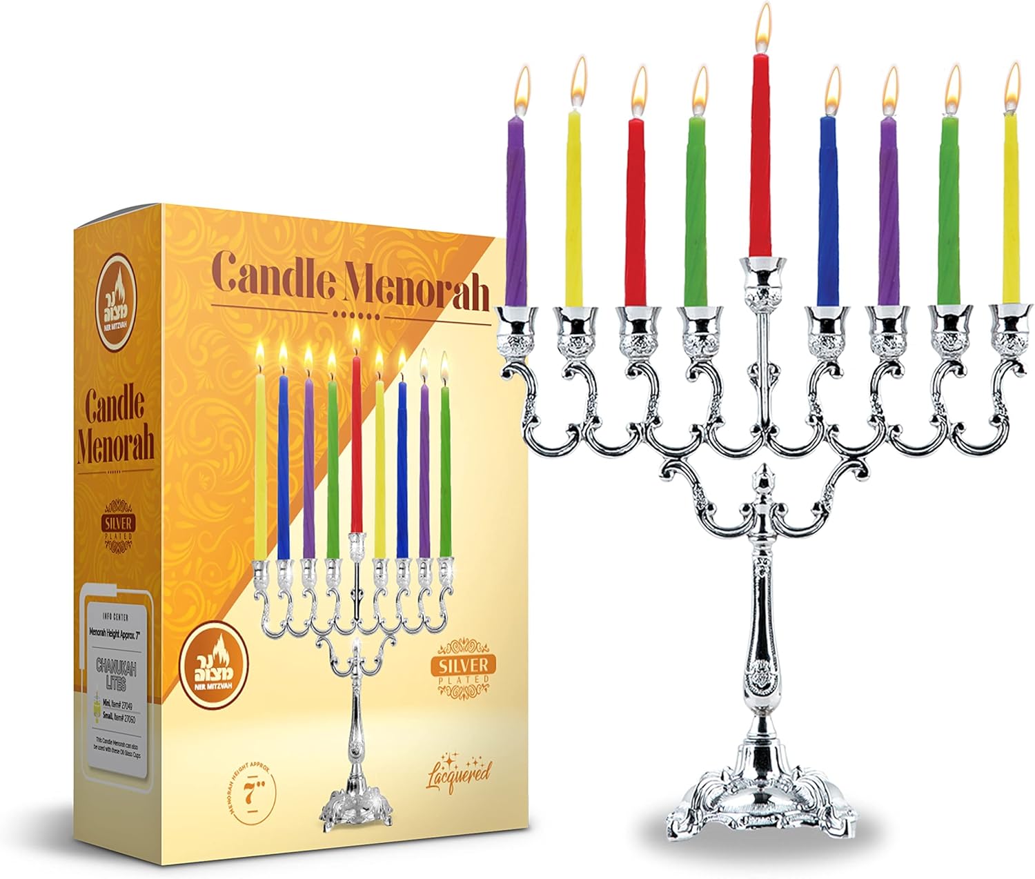 Ner Mitzvah Silver Plated Candle Menorah with Curved Branches