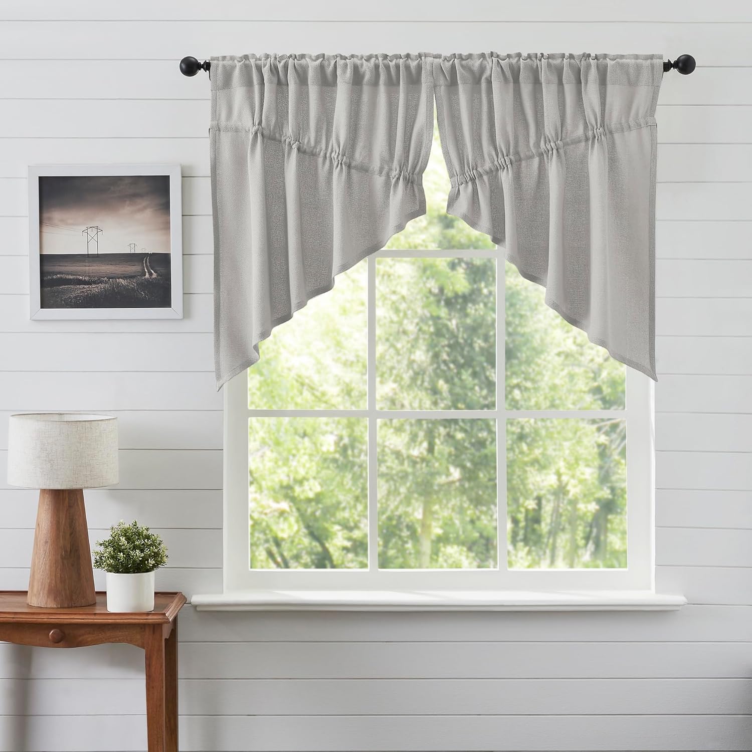 VHC Brands Burlap Dove Grey Farmhouse Curtains Set of 2 36x36x18