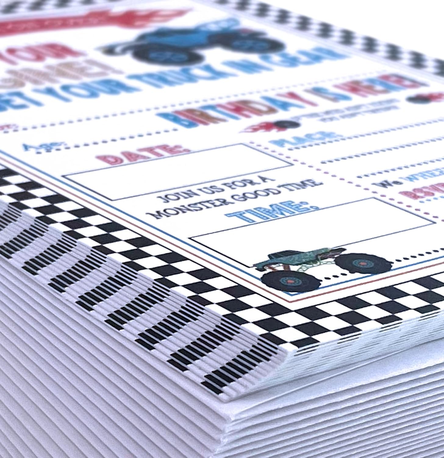 Monster Truck Birthday Invitations Set of 15 with Envelopes