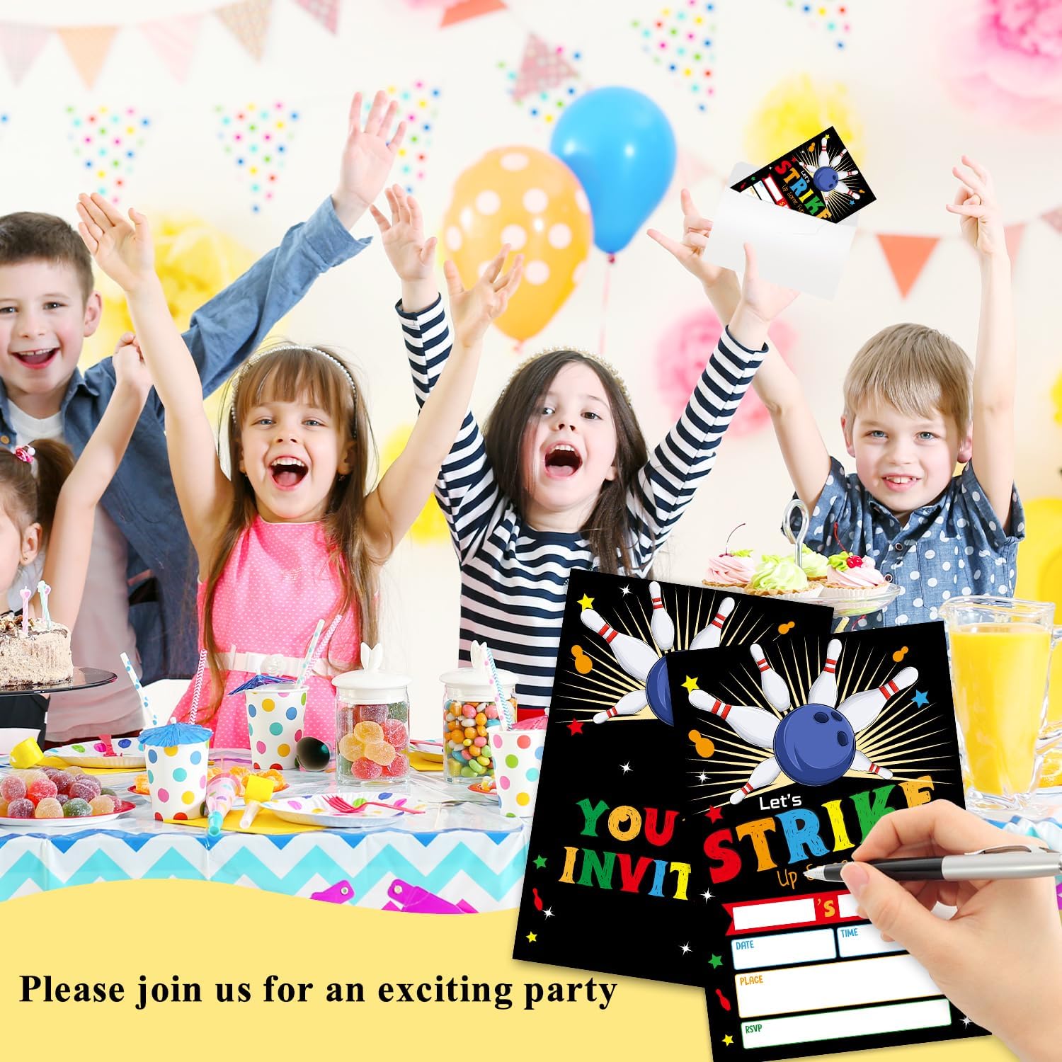 Bowling Party Invitation Cards with Envelopes Set of 20