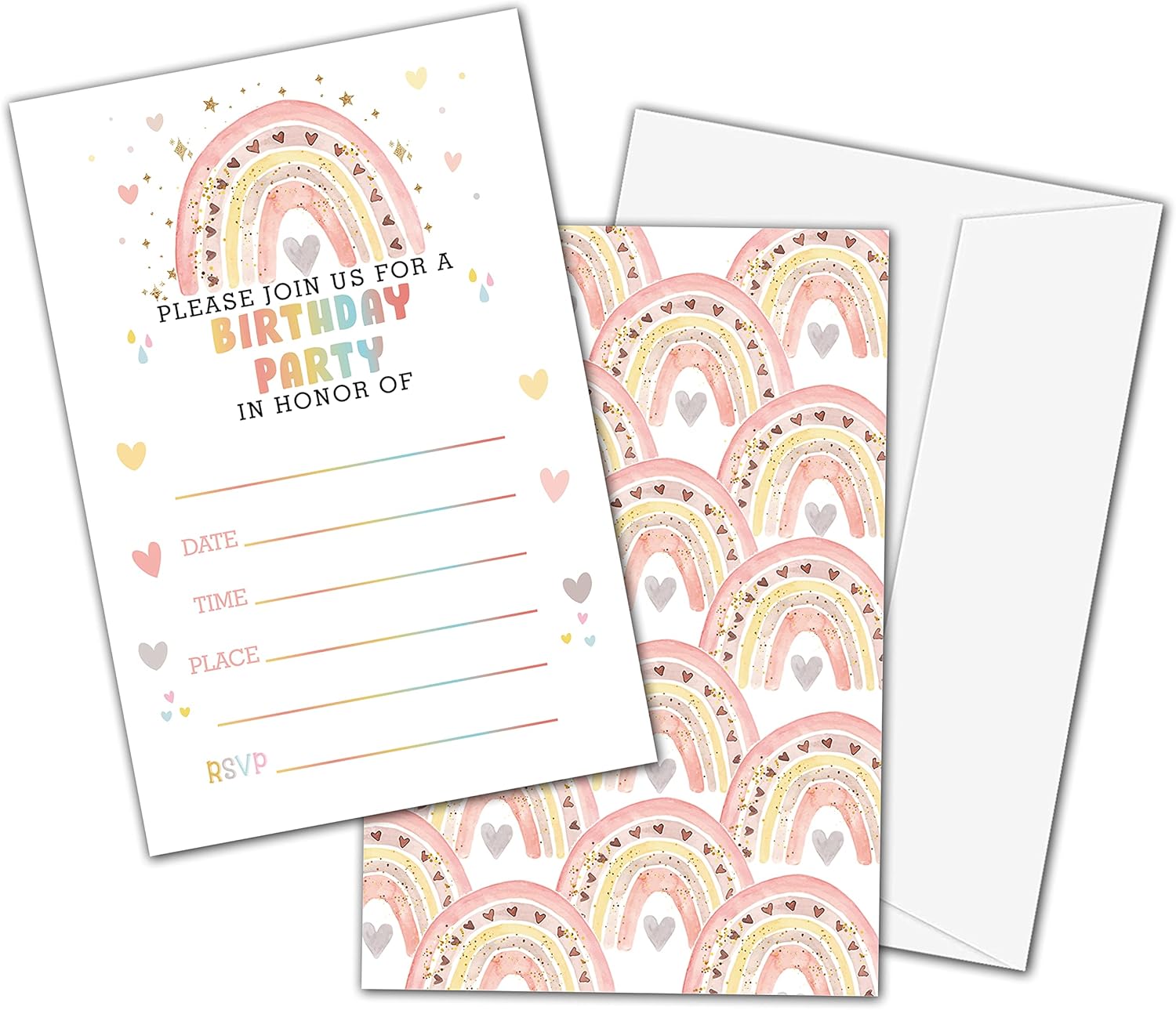 Lesixur Rainbow Birthday Party Invitation Cards 20PCS With Envelopes