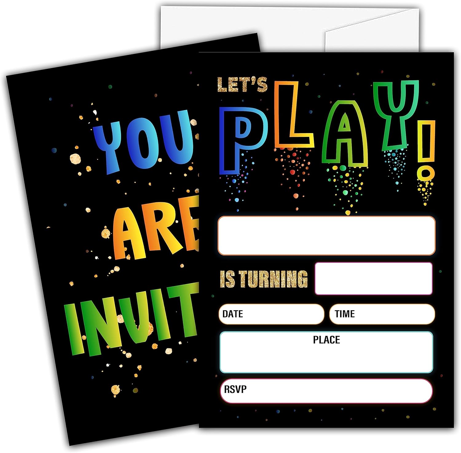 Neon Play Birthday Invitations for Kids 20 Cards with Envelopes