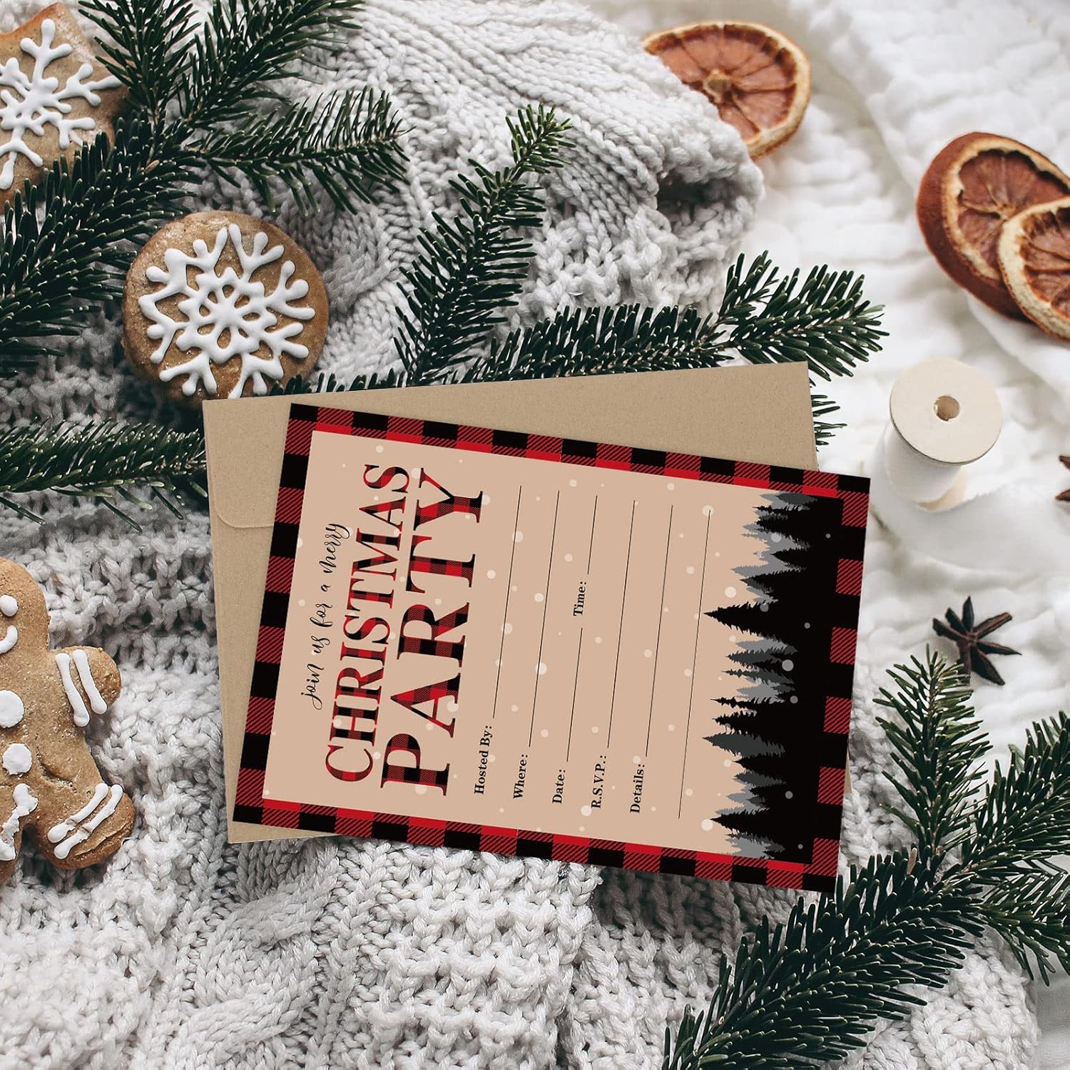Whaline 25 Pack Christmas Invites with Kraft Envelopes