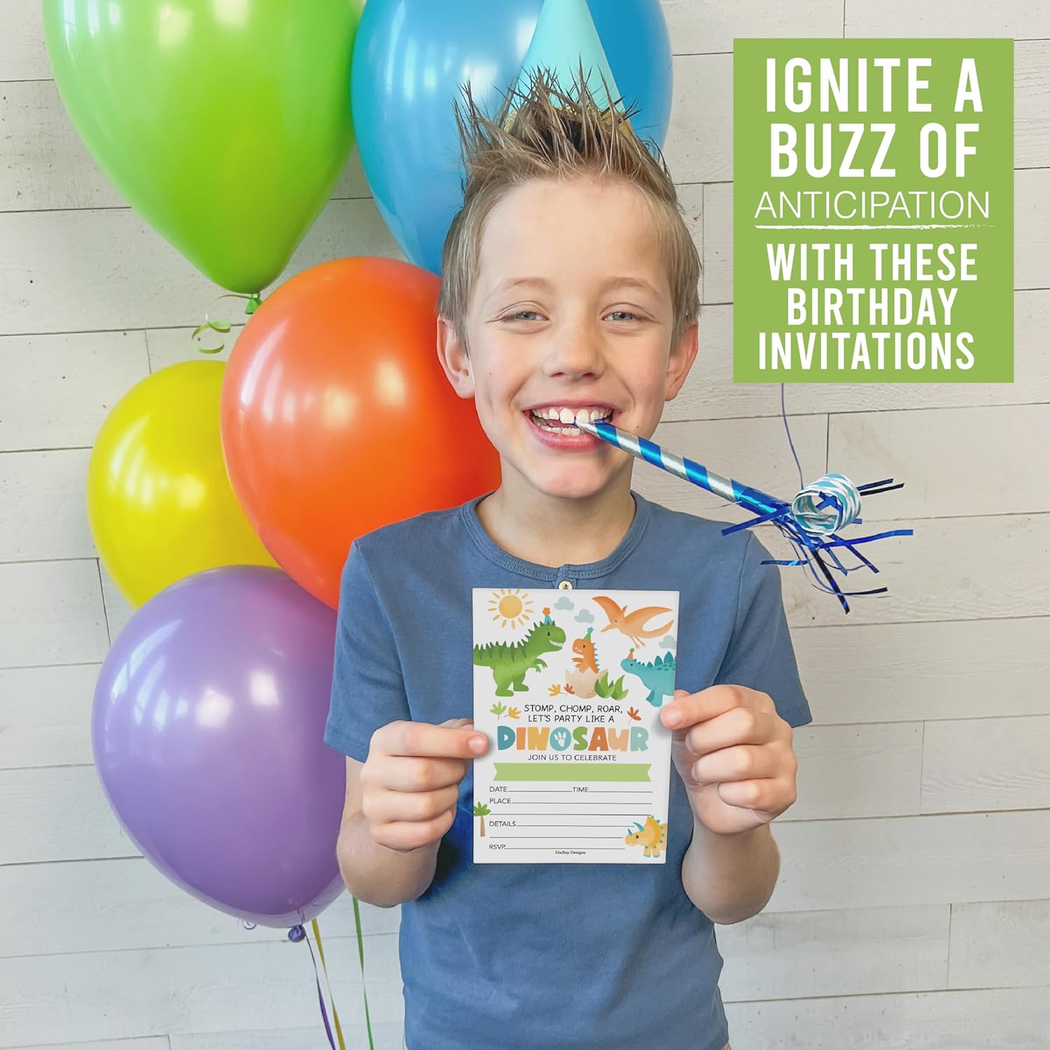 Hadley Designs Dinosaur Birthday Invitations 15-Pack 4x6