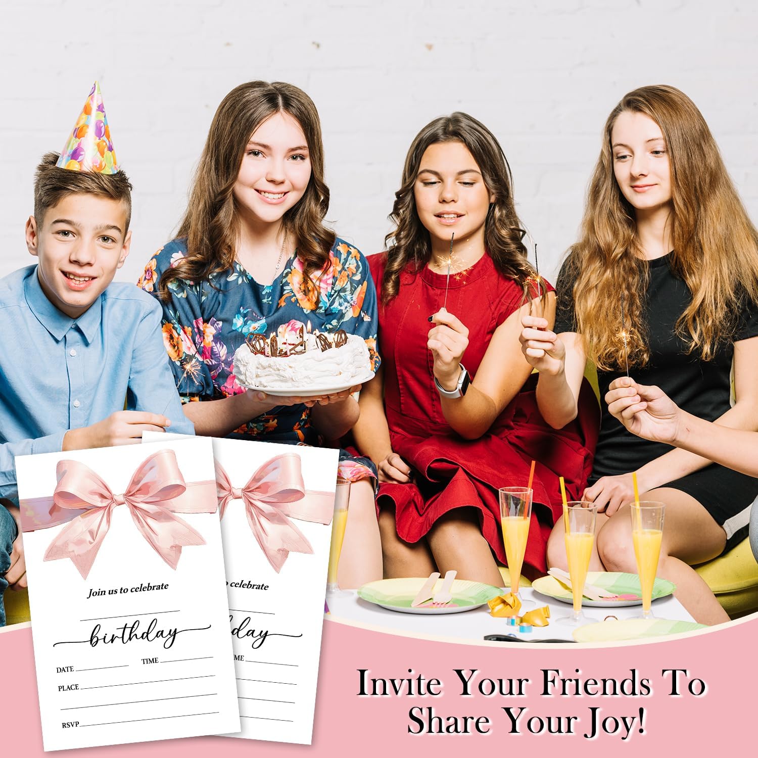Pink Bow Birthday Invites Cards for Girls Women