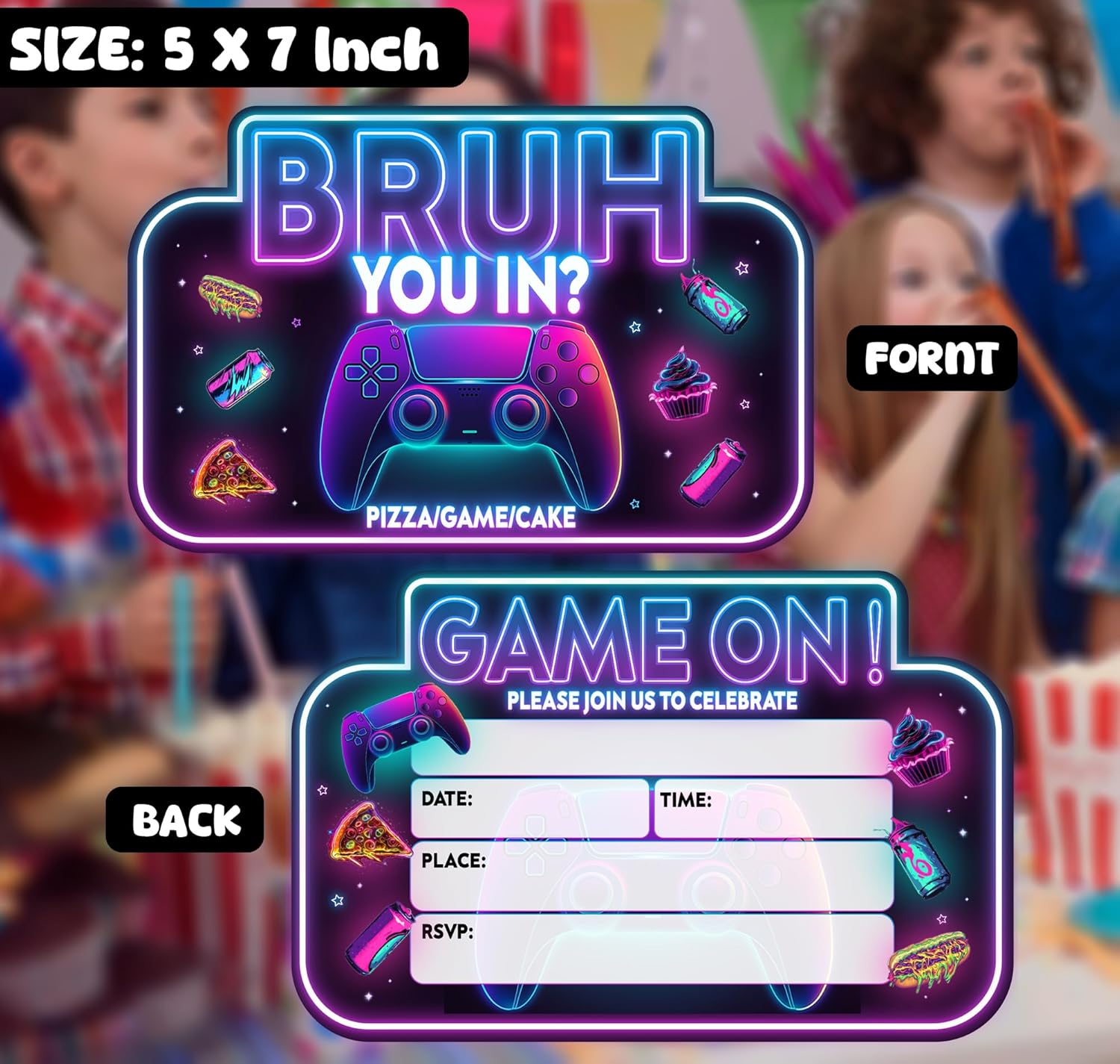 Feyerr Game Brother Birthday Invitations for Boys Double Sided Design
