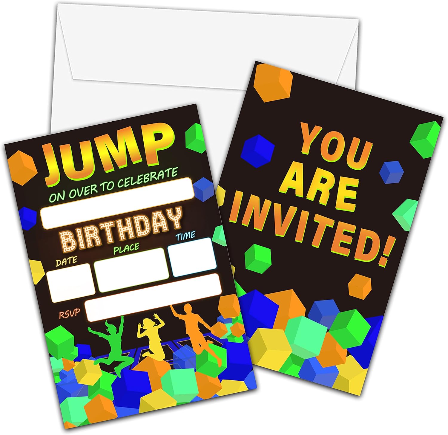 Jump Trampoline Birthday Invites with Envelopes 20 Pack