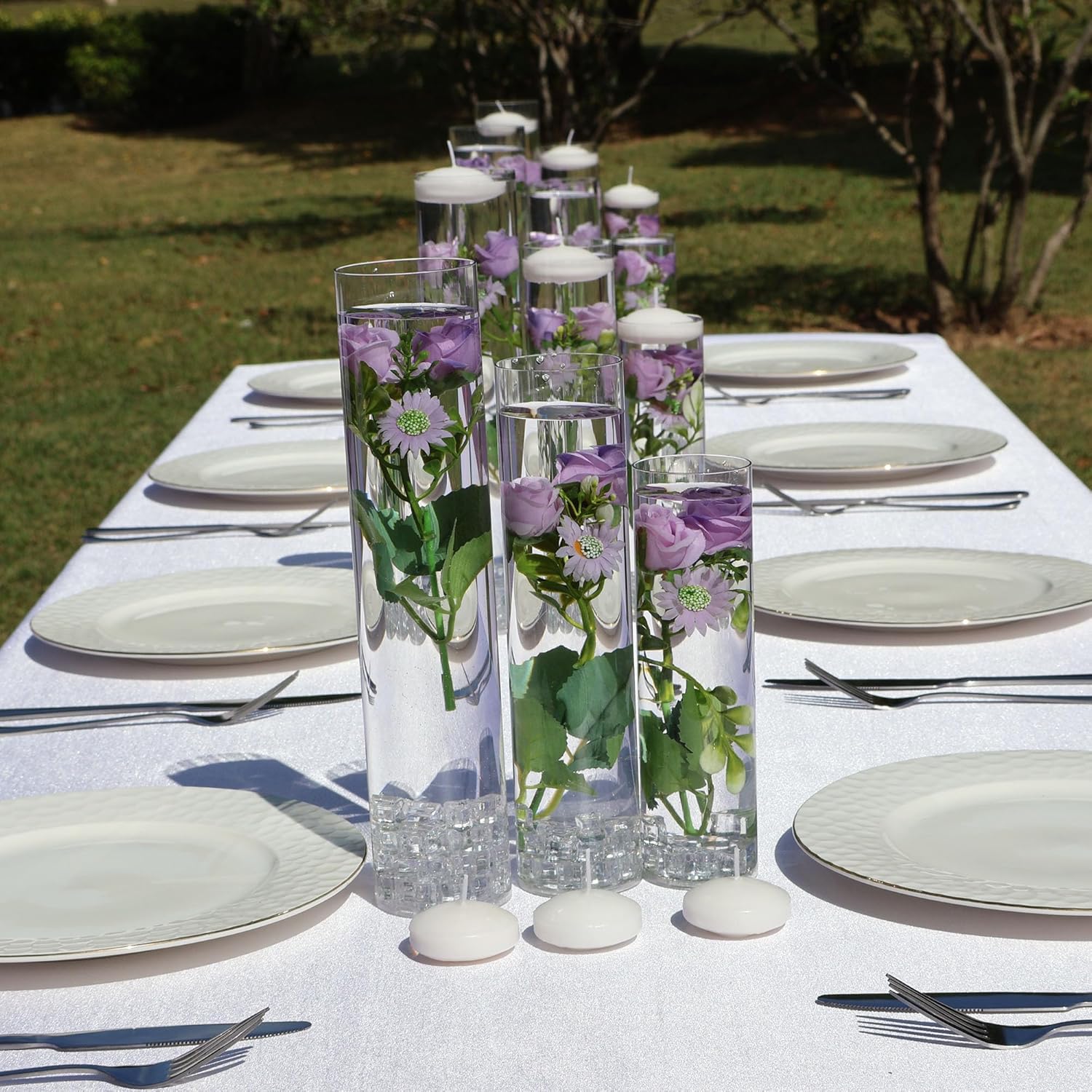Purple Artificial Rose Vase Fillers with Floating Candles