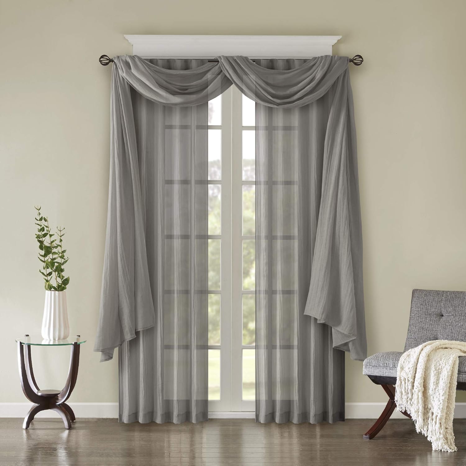 Madison Park Harper Sheer Curtain - 42 x 144 Grey