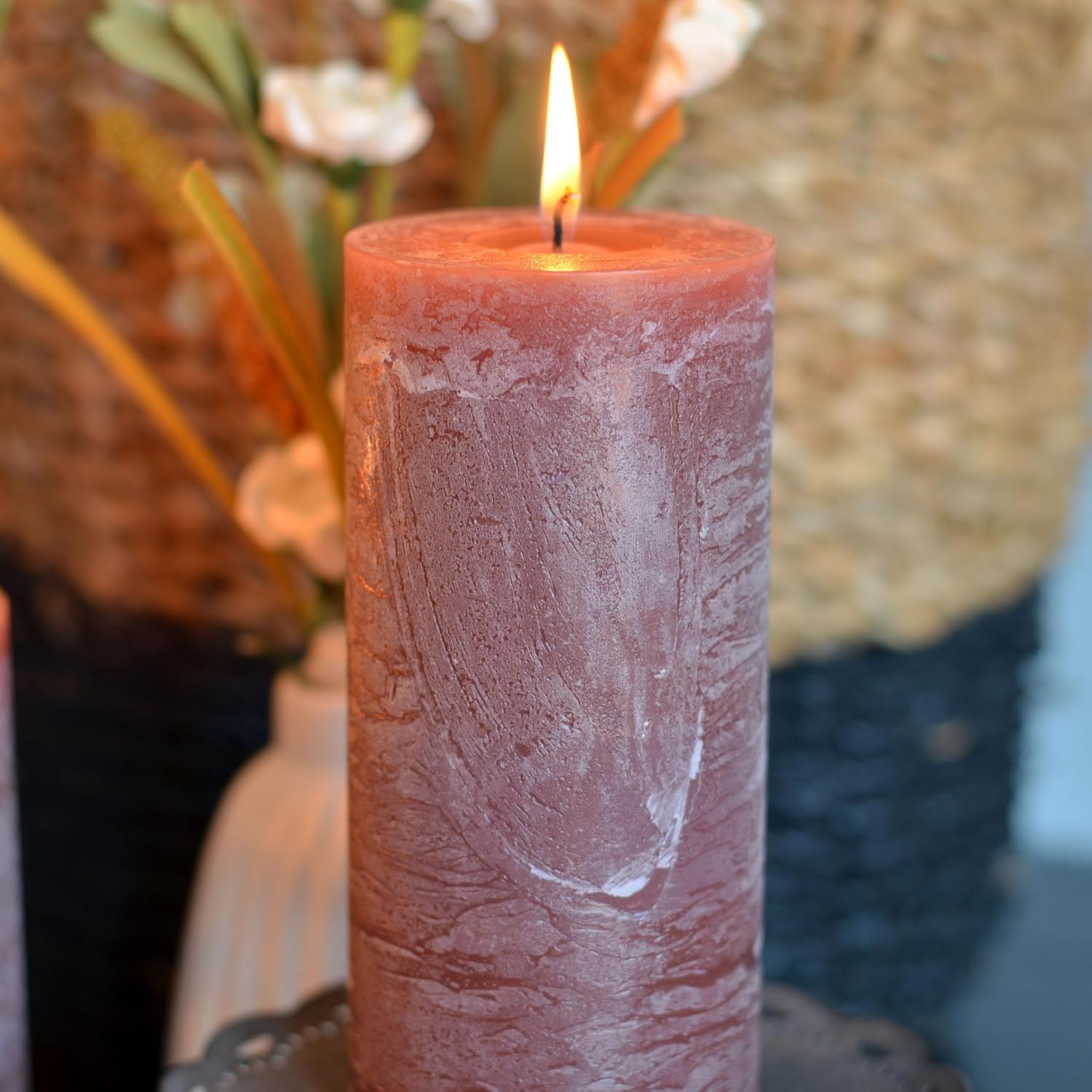 3 Piece Pillar Candle Set Taupe 68 Hours Burn