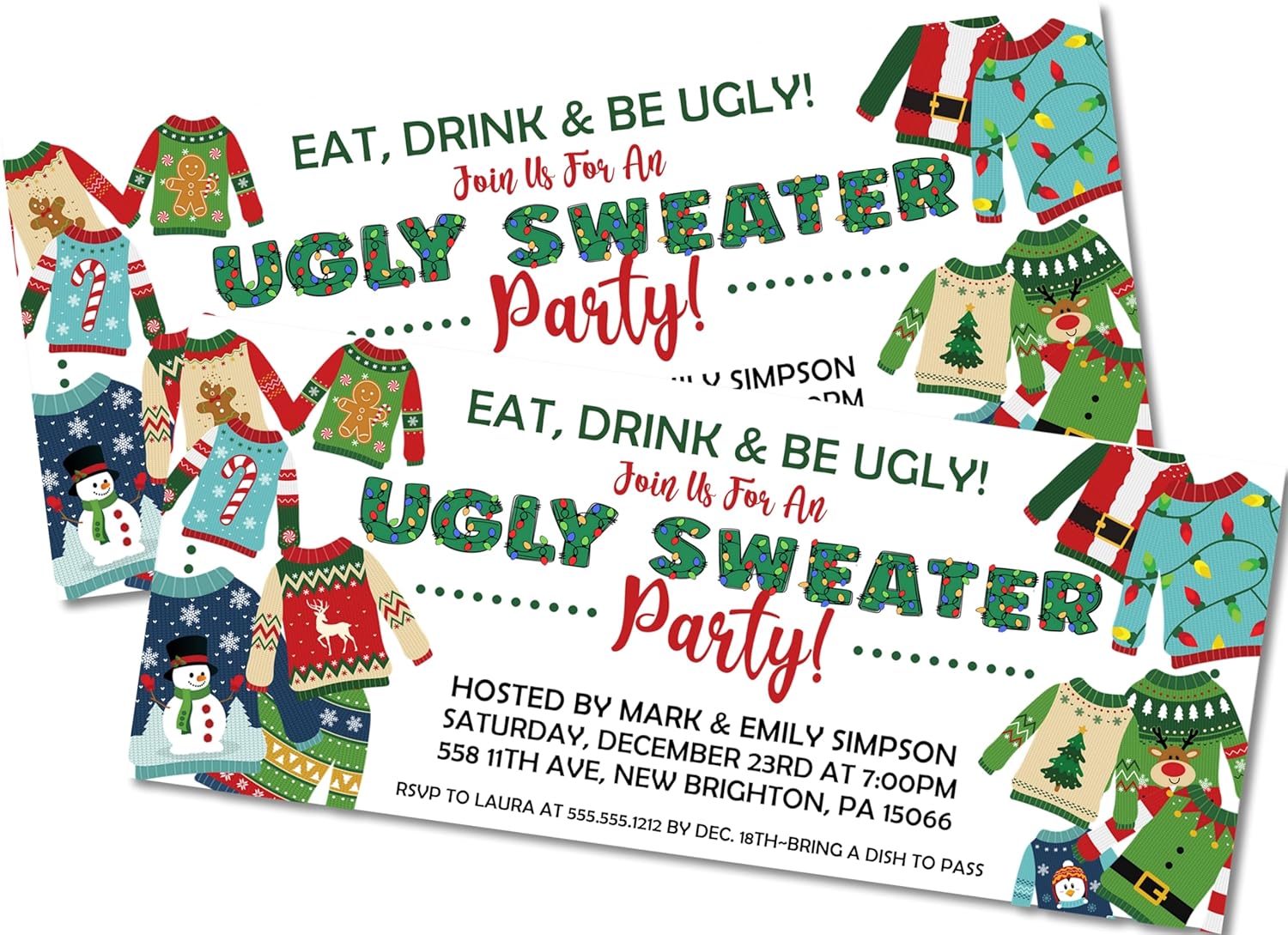 Christmas Party Invitations with Ugly Sweater Design