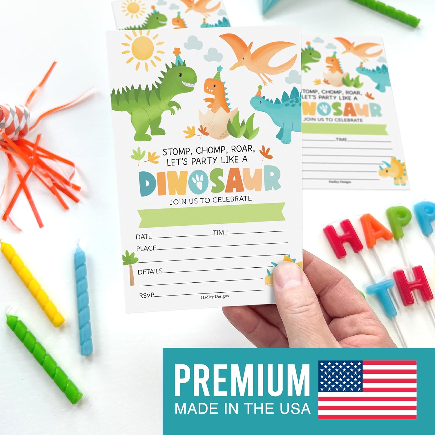 Hadley Designs Dinosaur Birthday Invitations 15-Pack 4x6