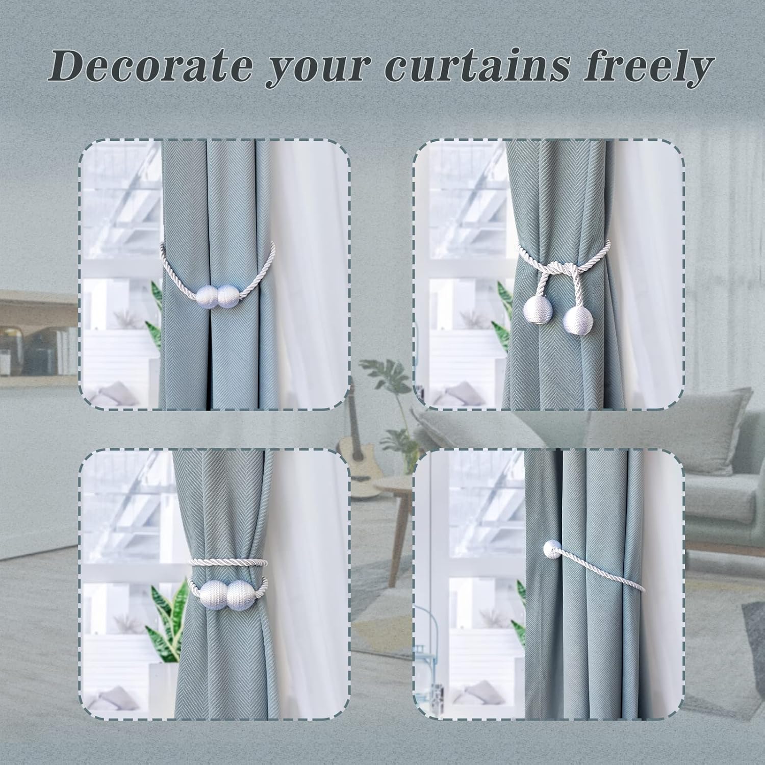Hion Magnetic Curtain Holdbacks White 6 Pack