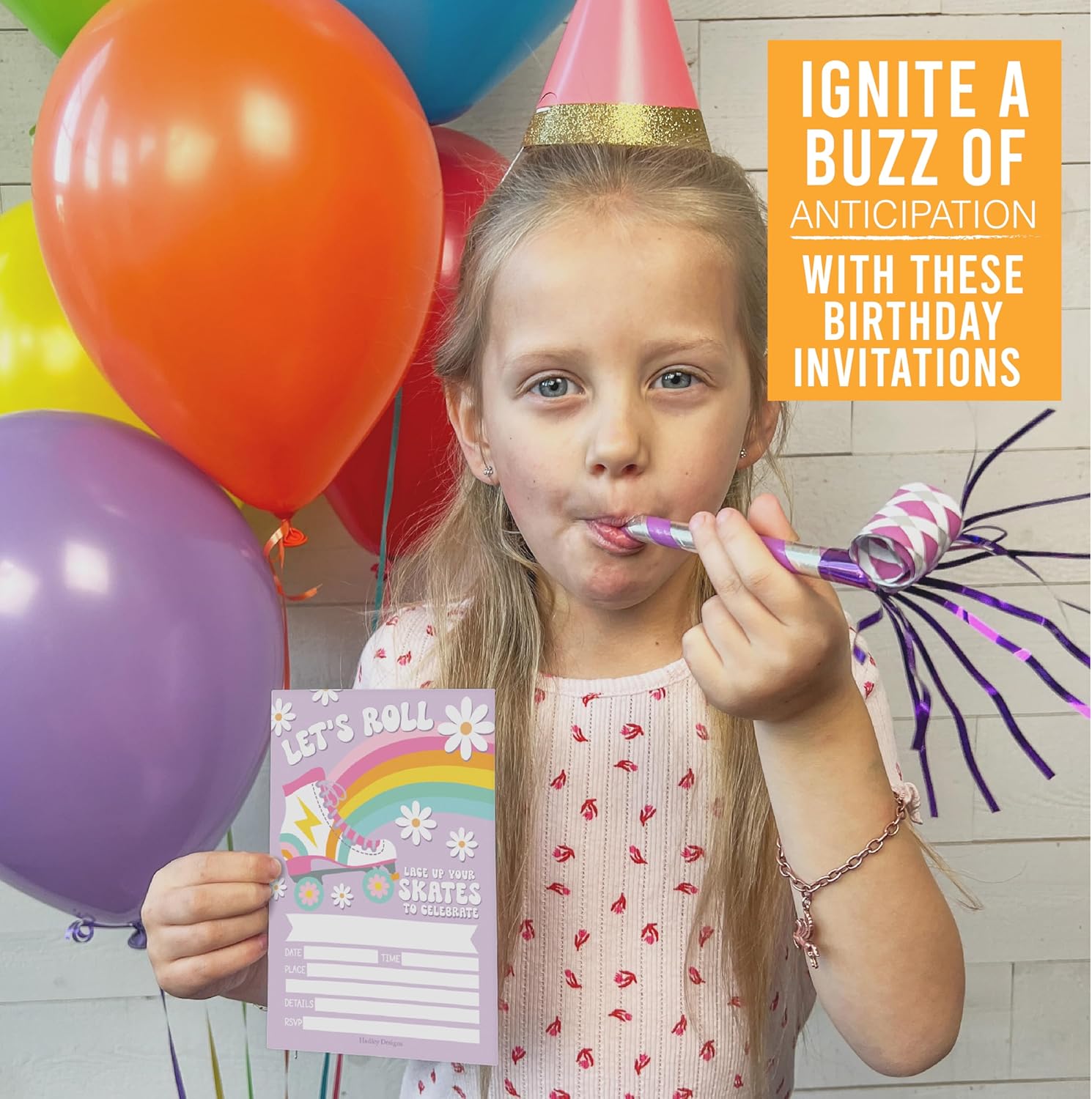 Hadley Designs Birthday Invitations for Girls 15-Pack 4x6 Roller Skate Template