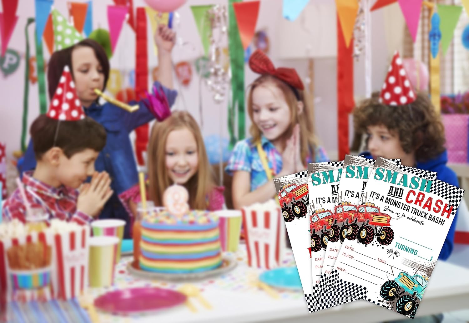 20 Pcs Monster Truck Birthday Invitations with Envelopes