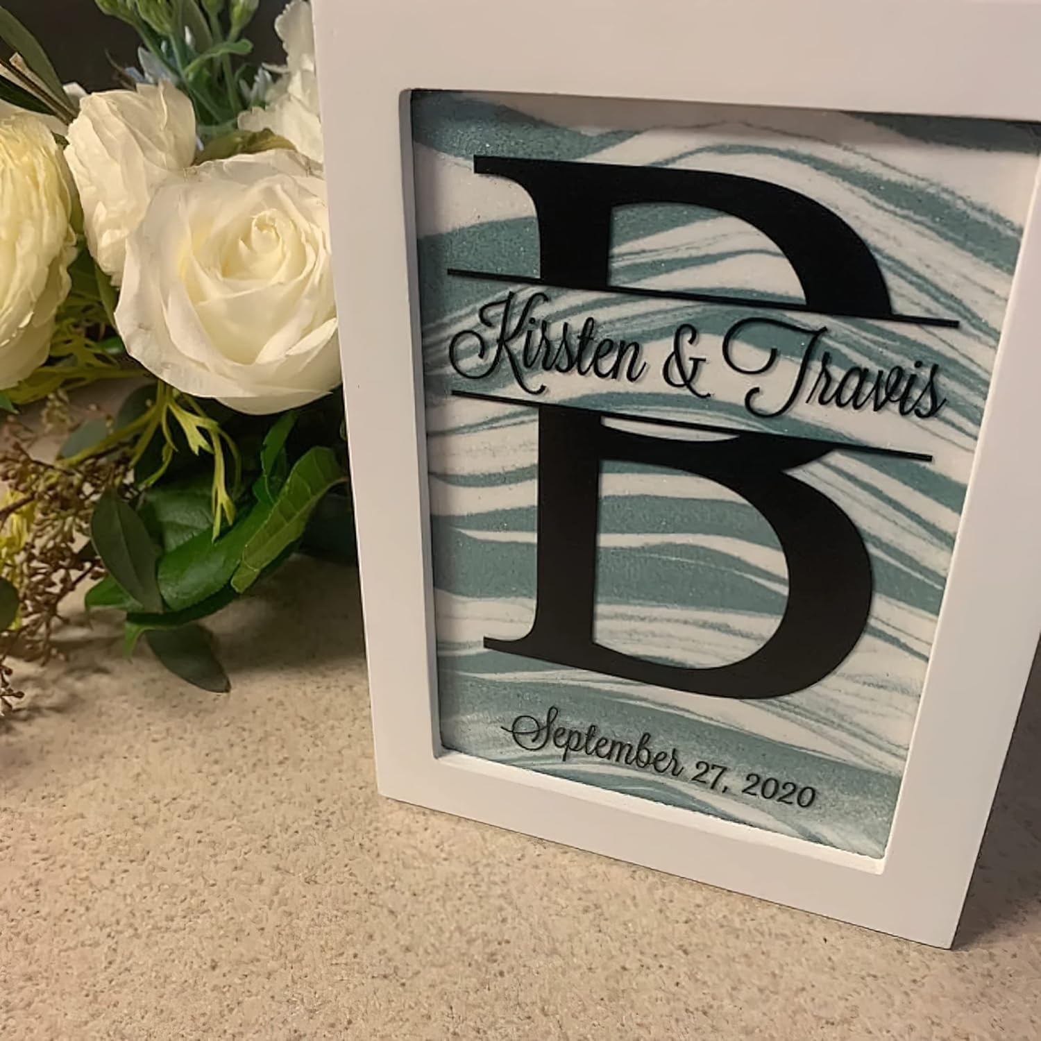Personalized White Shadow Box Frame for Unity Sand Ceremony