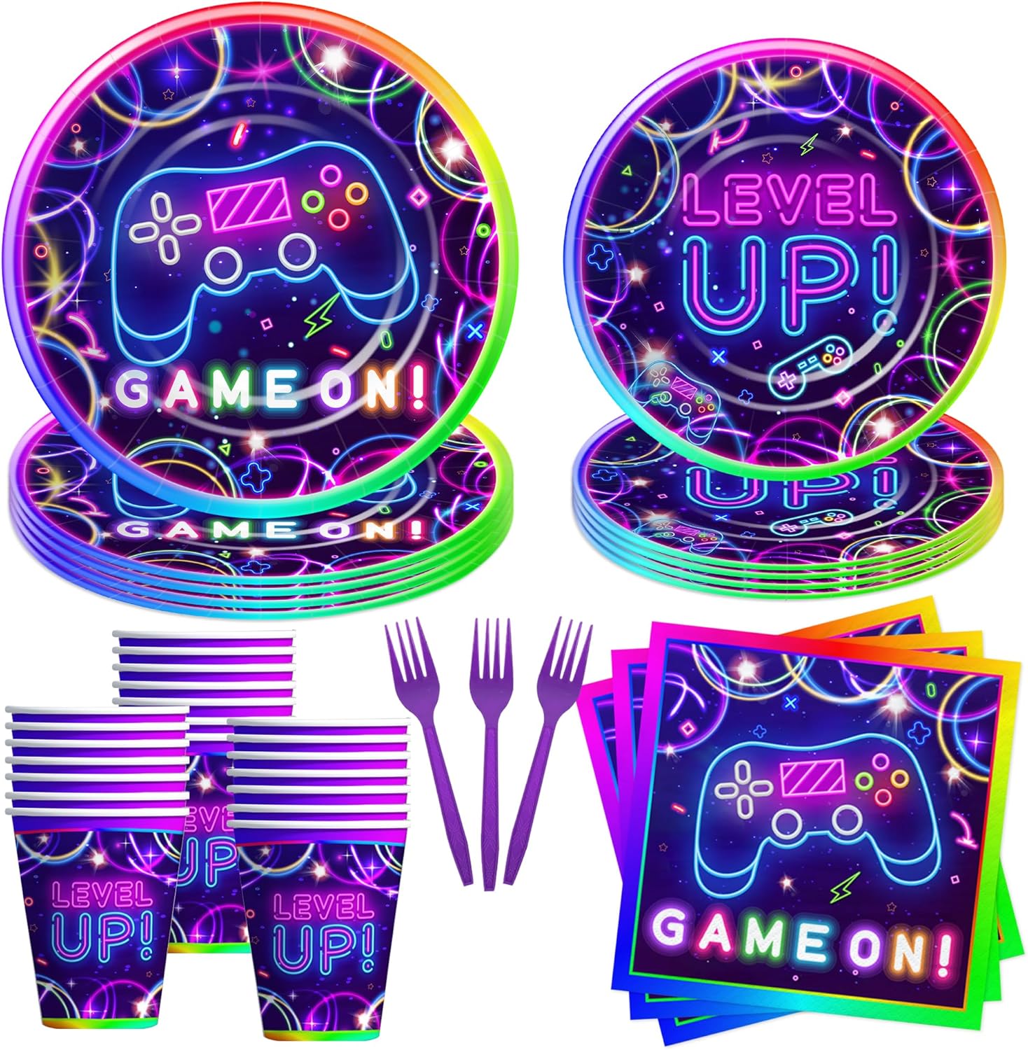 Video Game Birthday Plates Napkins Tableware Set for 24 Guests
