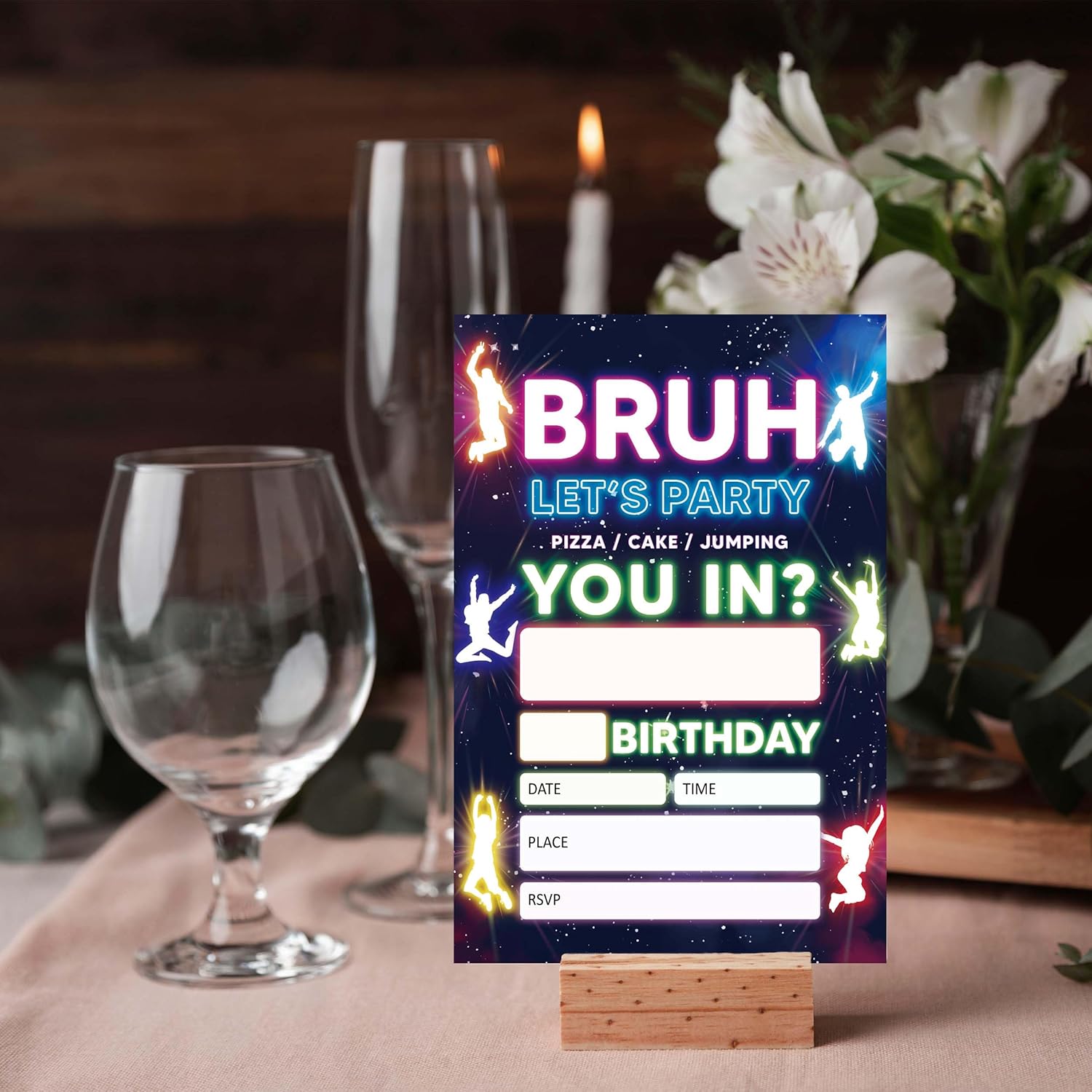 UIBOVA Glow Neon Birthday Invites 20 Pcs 4x6 with Envelopes