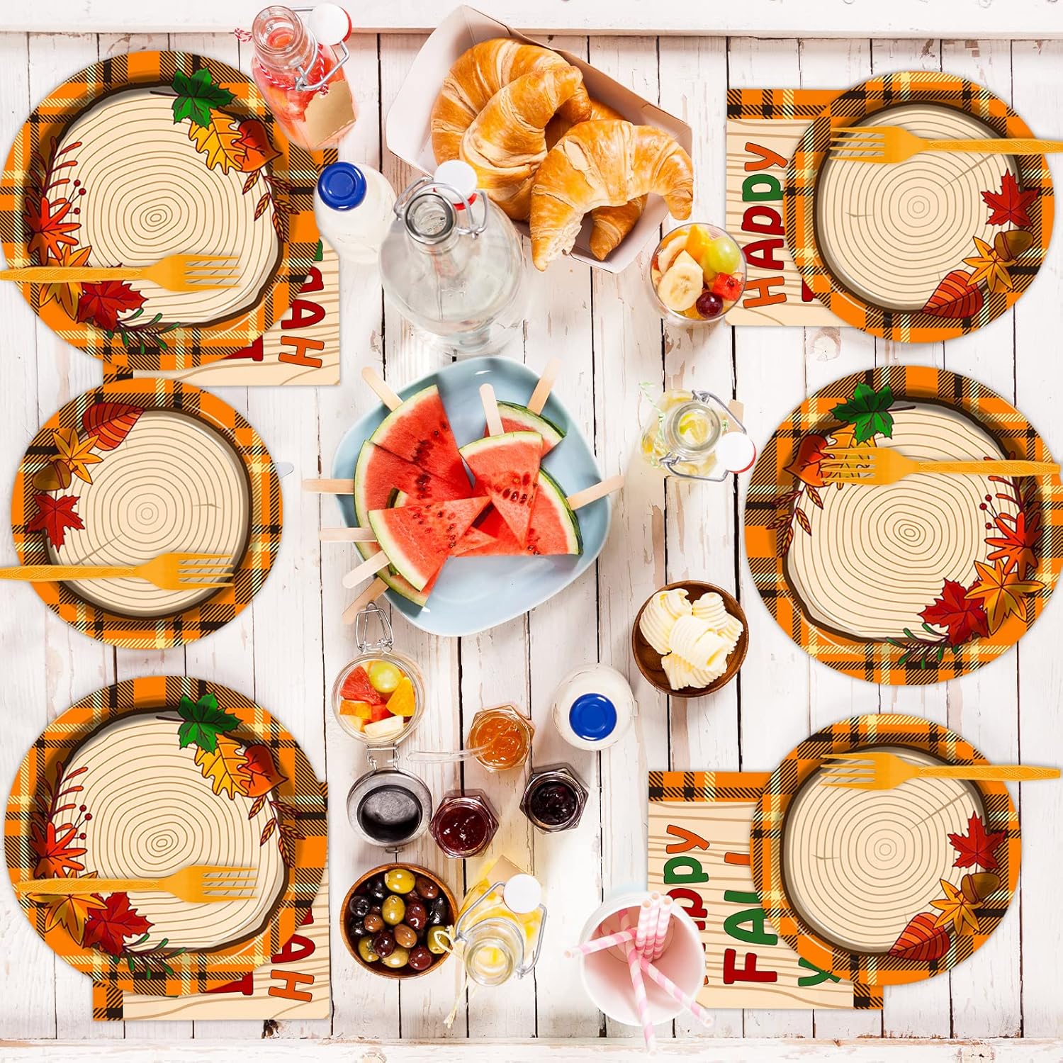 Chiazllta 96 Pcs Fall Tableware Set for Thanksgiving Party