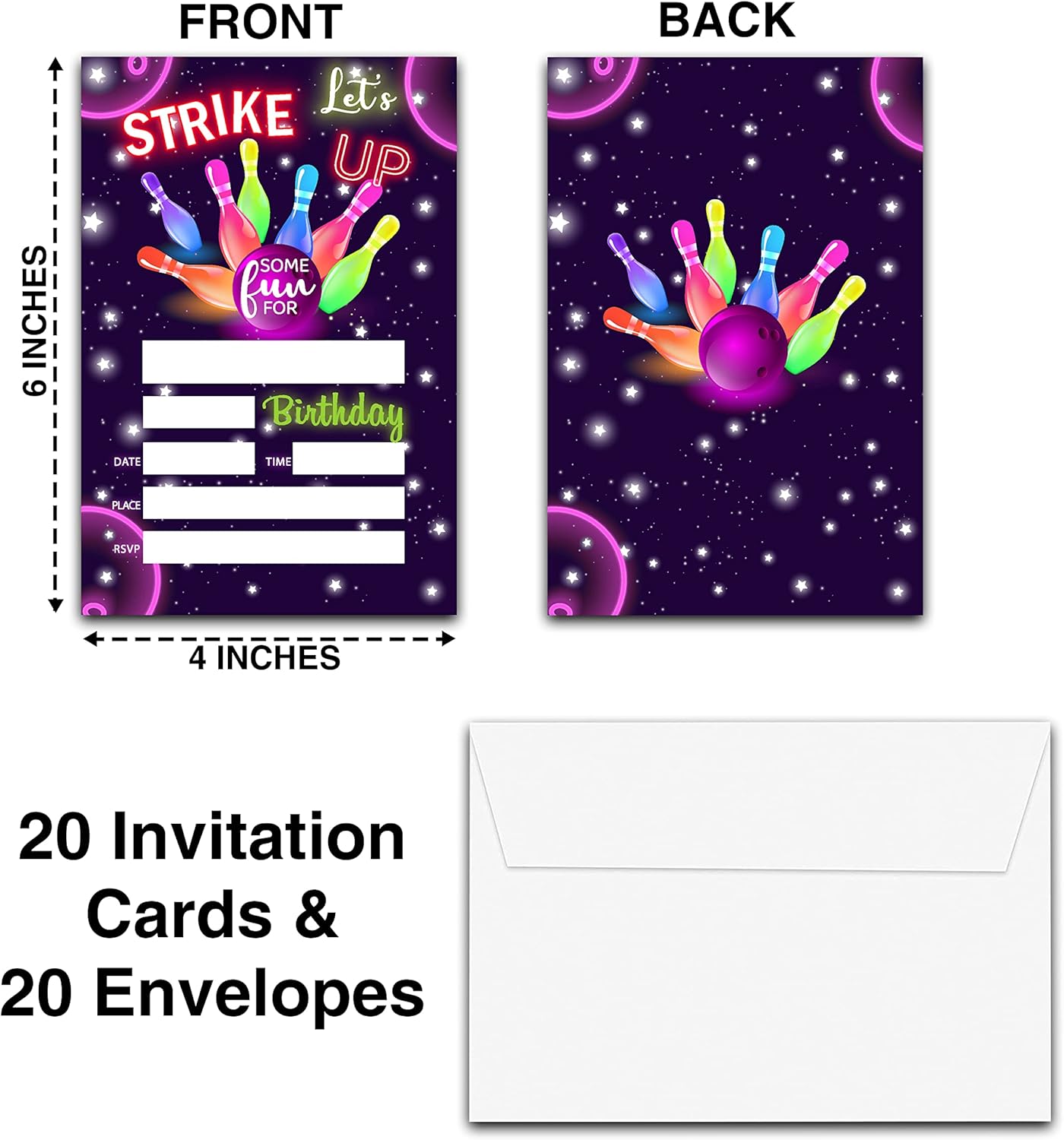 DETIHO 4x6 Bowling Birthday Invitation Cards - 20 Sets