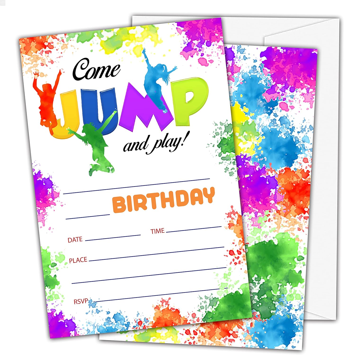 Trampoline Birthday Invites with Tie Dye Design