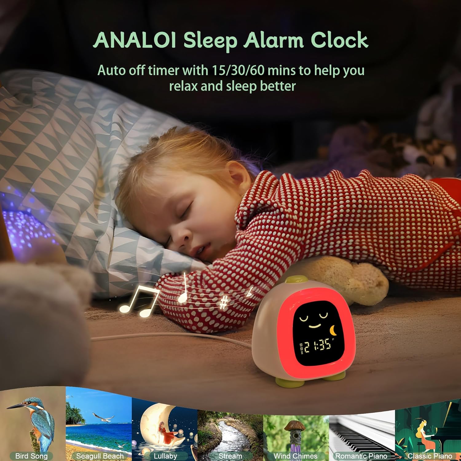 ANALOI Kids Alarm Clock with Night Light and Dinosaur Design