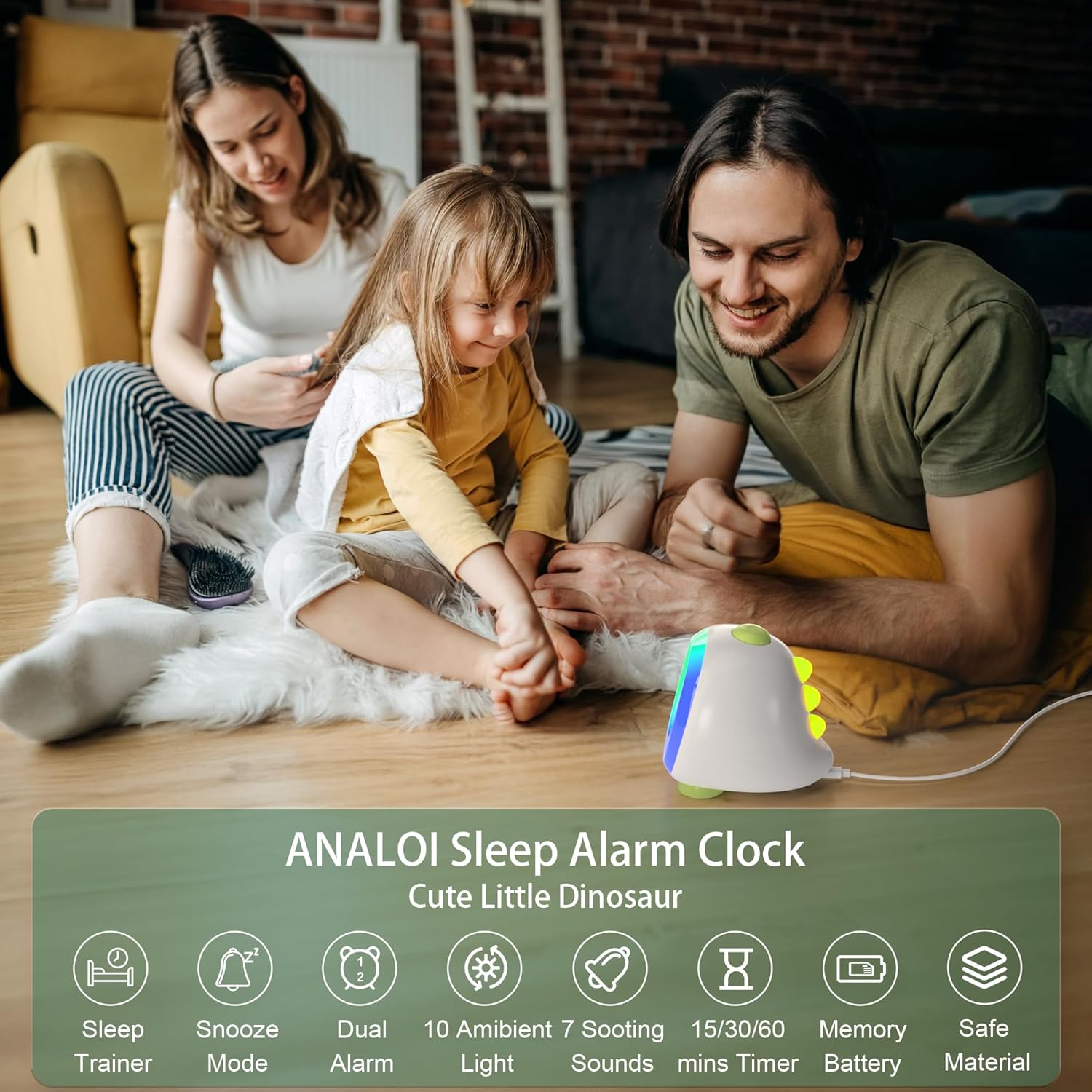 ANALOI Kids Alarm Clock with Night Light and Dinosaur Design