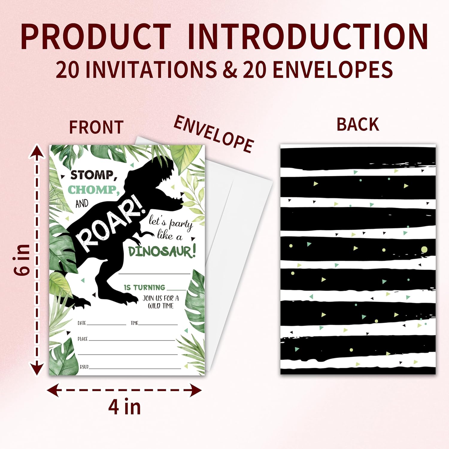 Dinosaur Theme Birthday Invitation Cards With Envelopes
