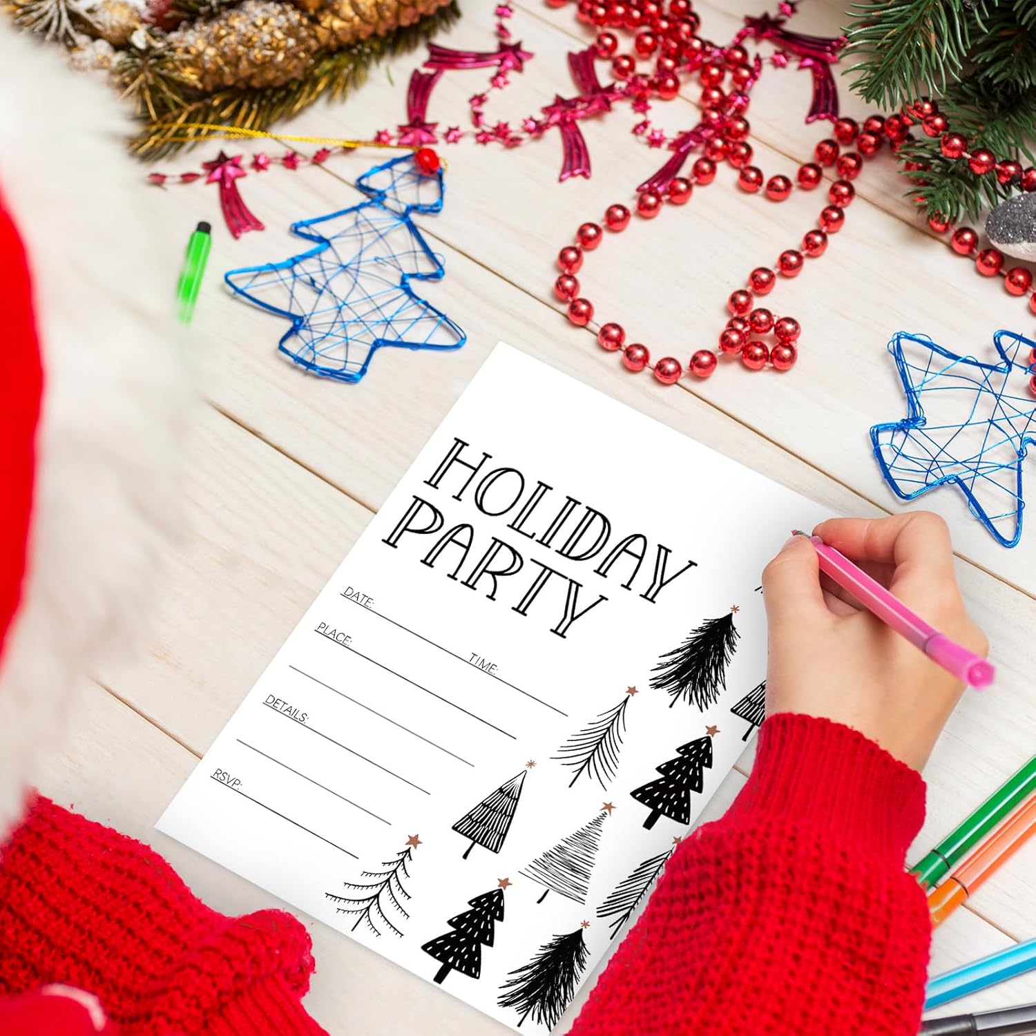 Whaline Christmas Invitations 20-Pack with Envelopes and Stickers