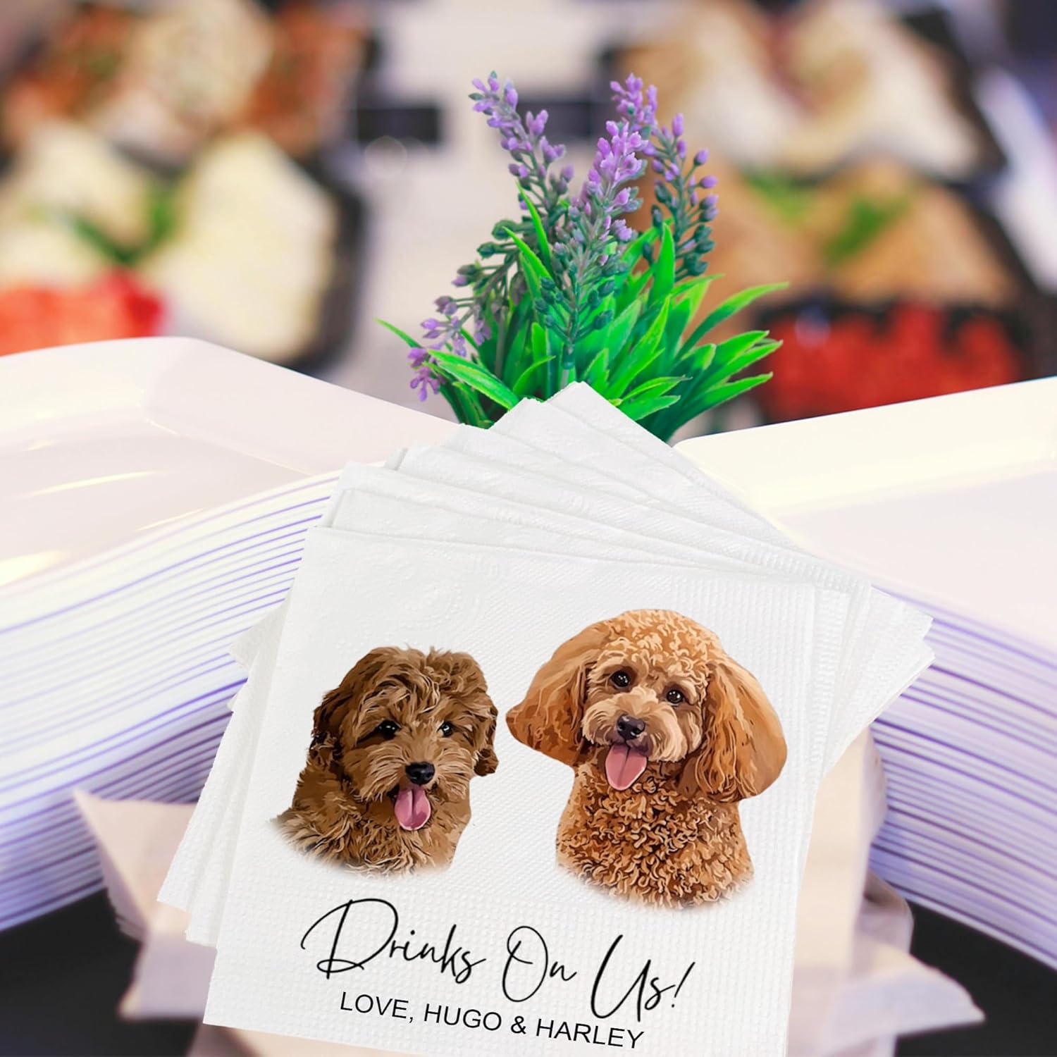 Luxury Custom Pet Portrait Napkins for Wedding and Engagement