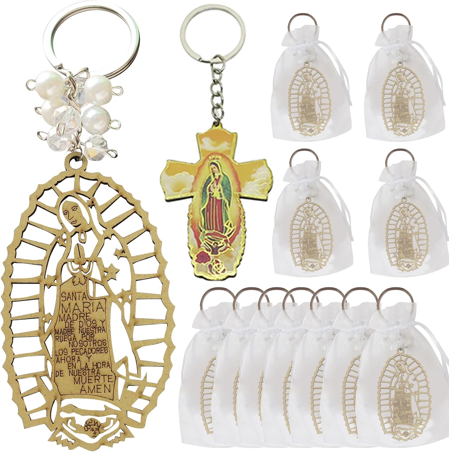 12Pcs Lady of Guadalupe Wood Design Keychain Favors